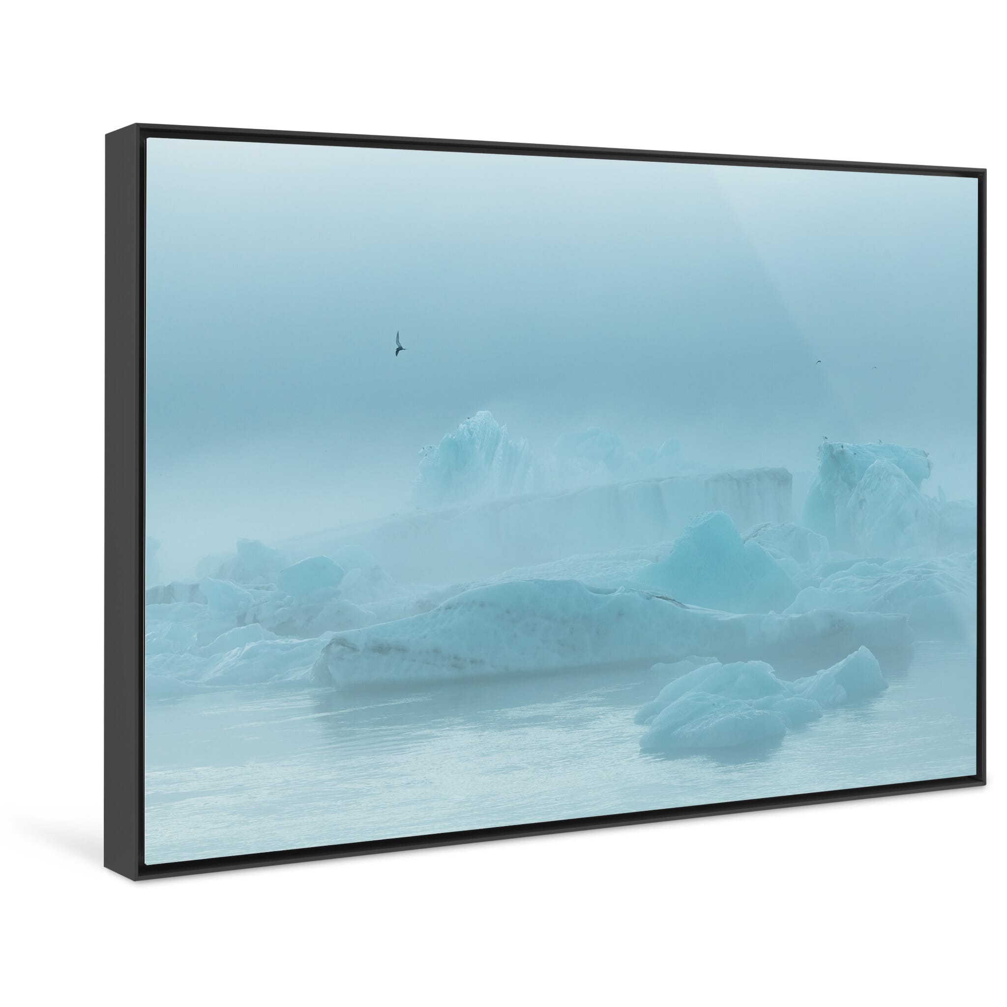 Framed photo print of serene iceberg scene at Jökulsárlón glacier lagoon Iceland