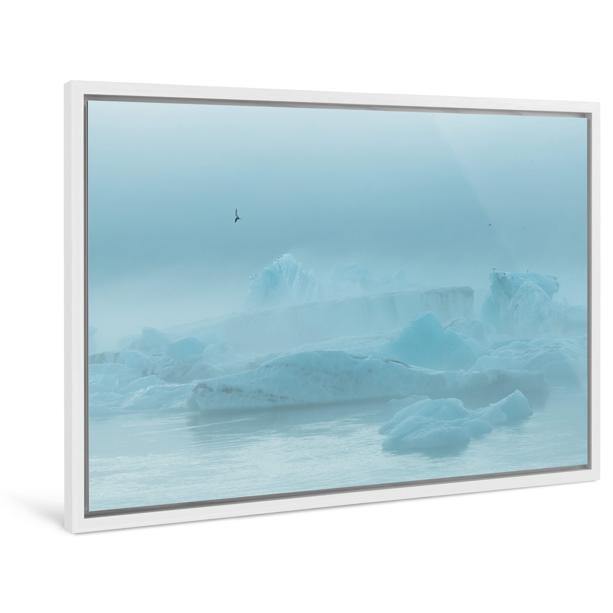 Framed photo print of serene iceberg scene at Jökulsárlón glacier lagoon Iceland