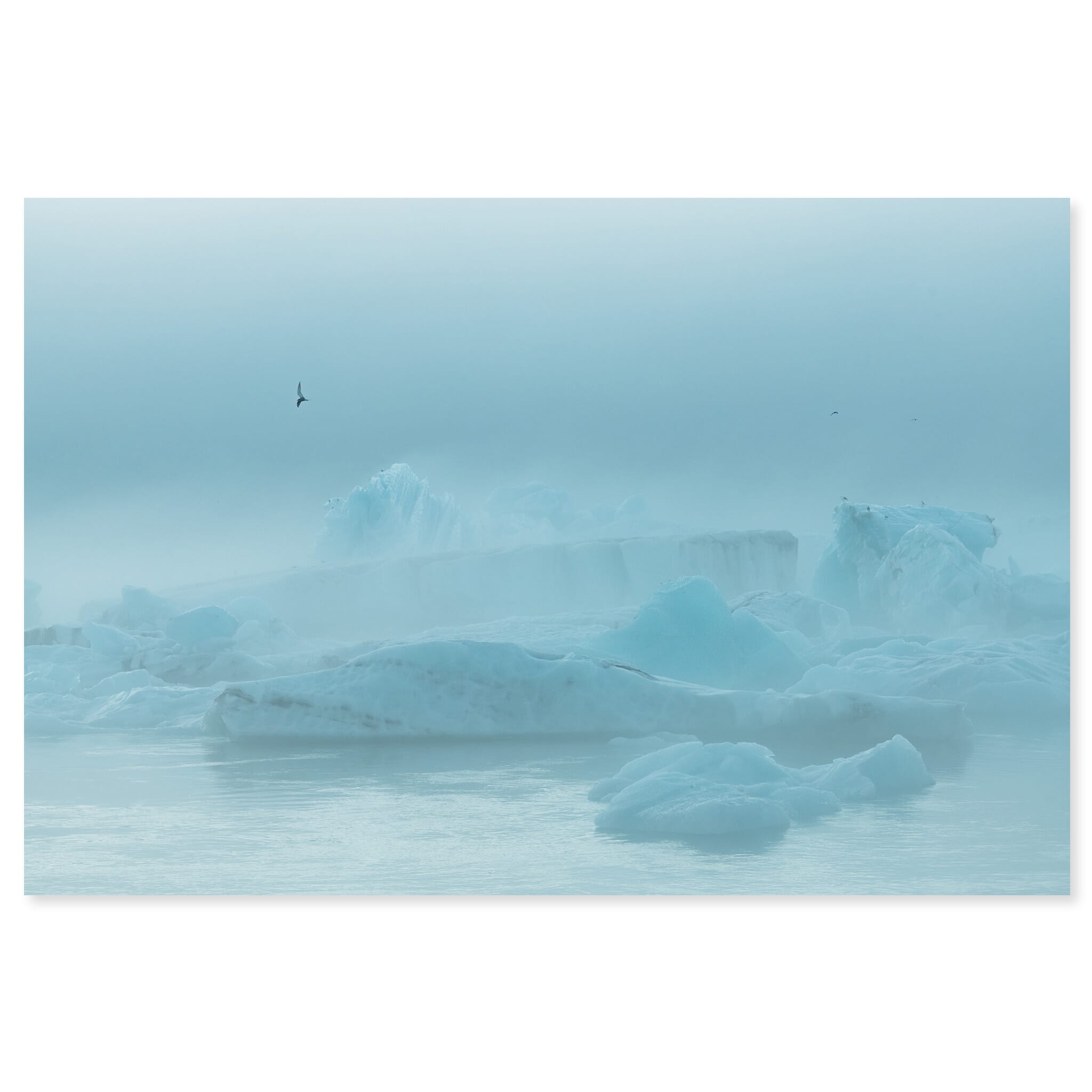 Fine art print of Jökulsárlón glacier lagoon in Iceland with icebergs and soft fog