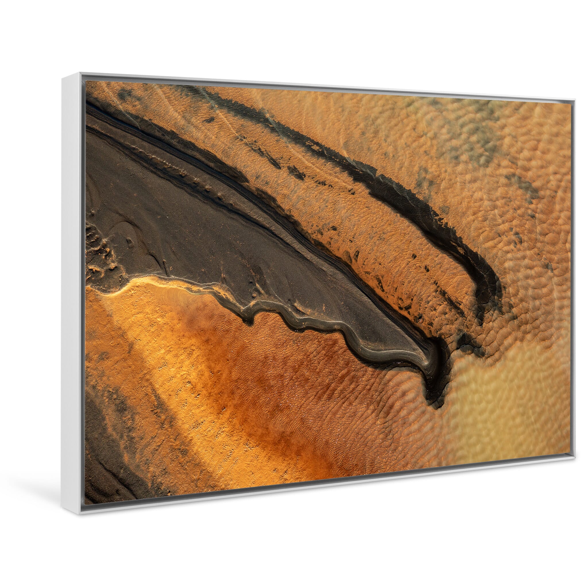 Framed photo print of Icelandic rivers reflecting volcanic activity with yellow sulfur color