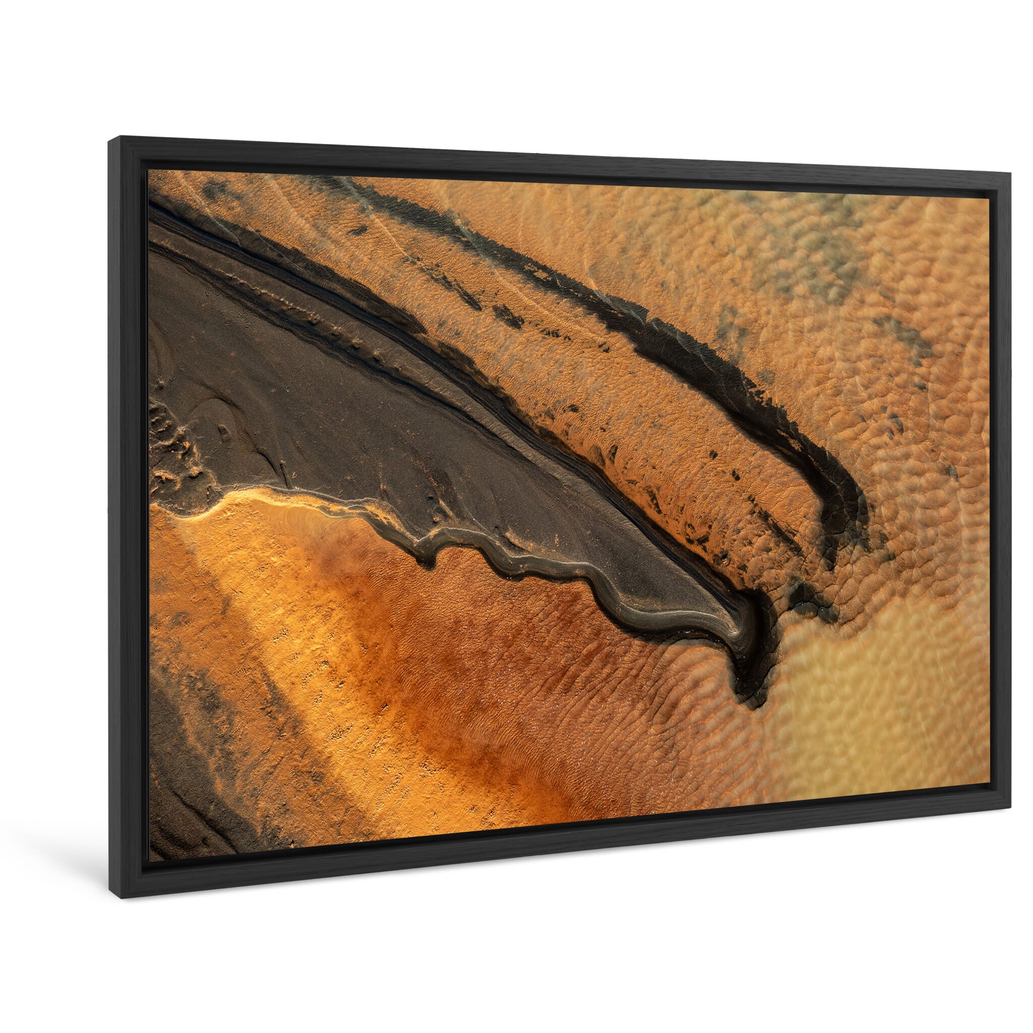 Framed photo print of vibrant yellow sulfur rivers flowing through Icelandic landscape