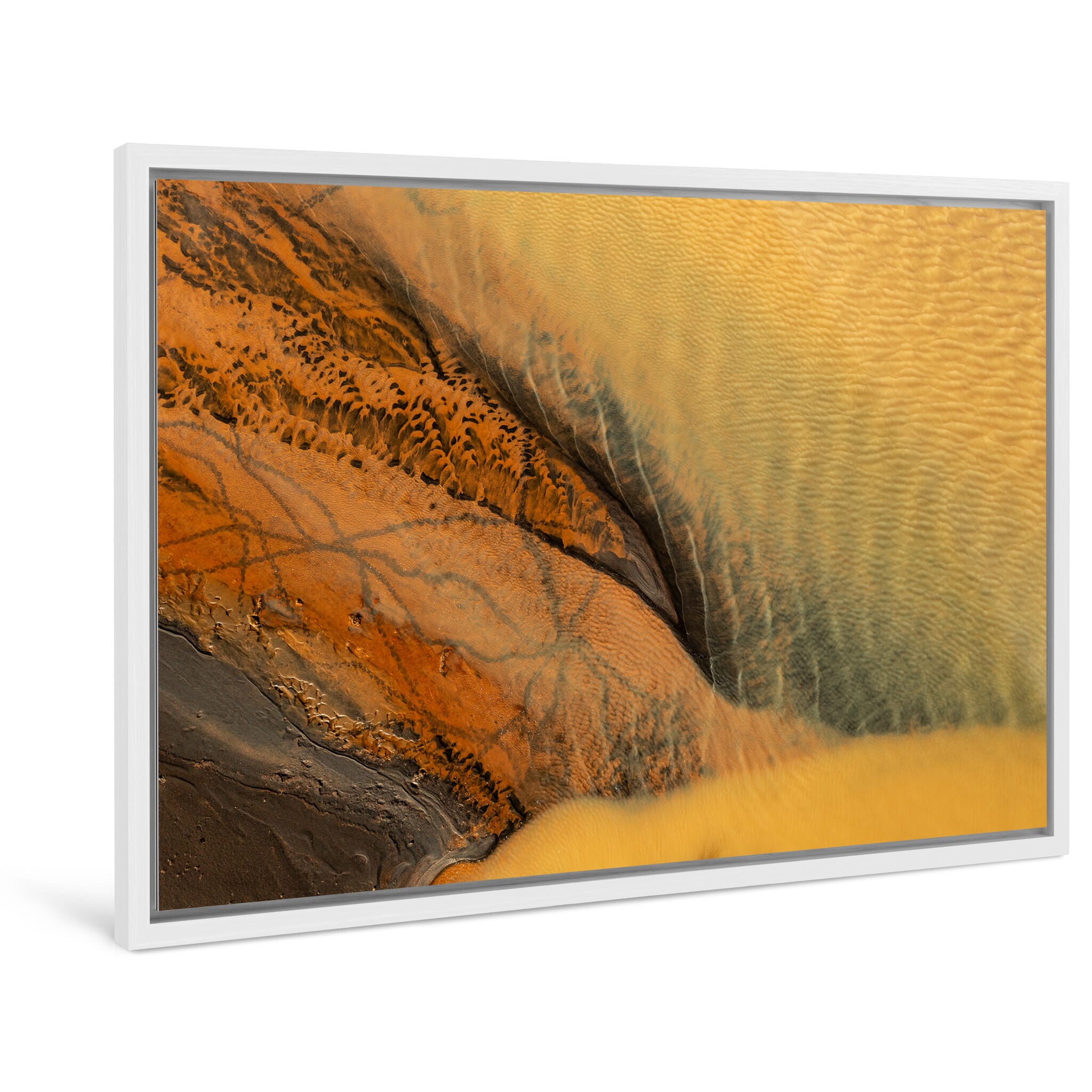 Framed photo print of geothermal rivers in Iceland with striking yellow hues