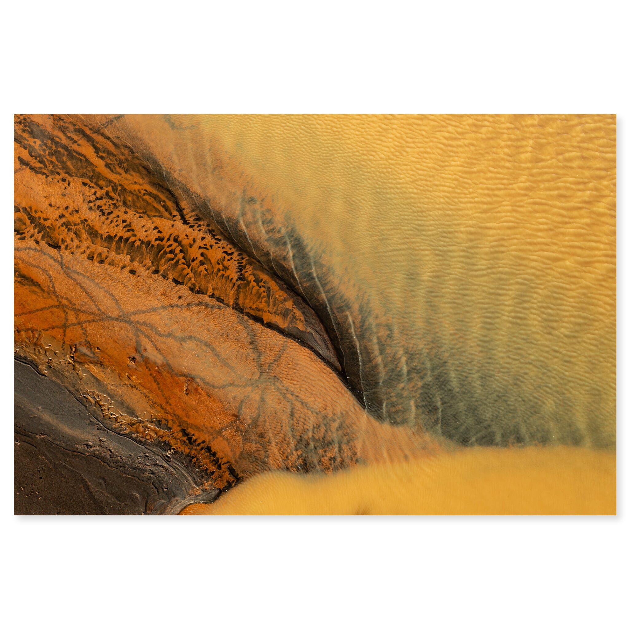 Fine art print of aerial view of sulfur-rich rivers on Iceland’s south coast