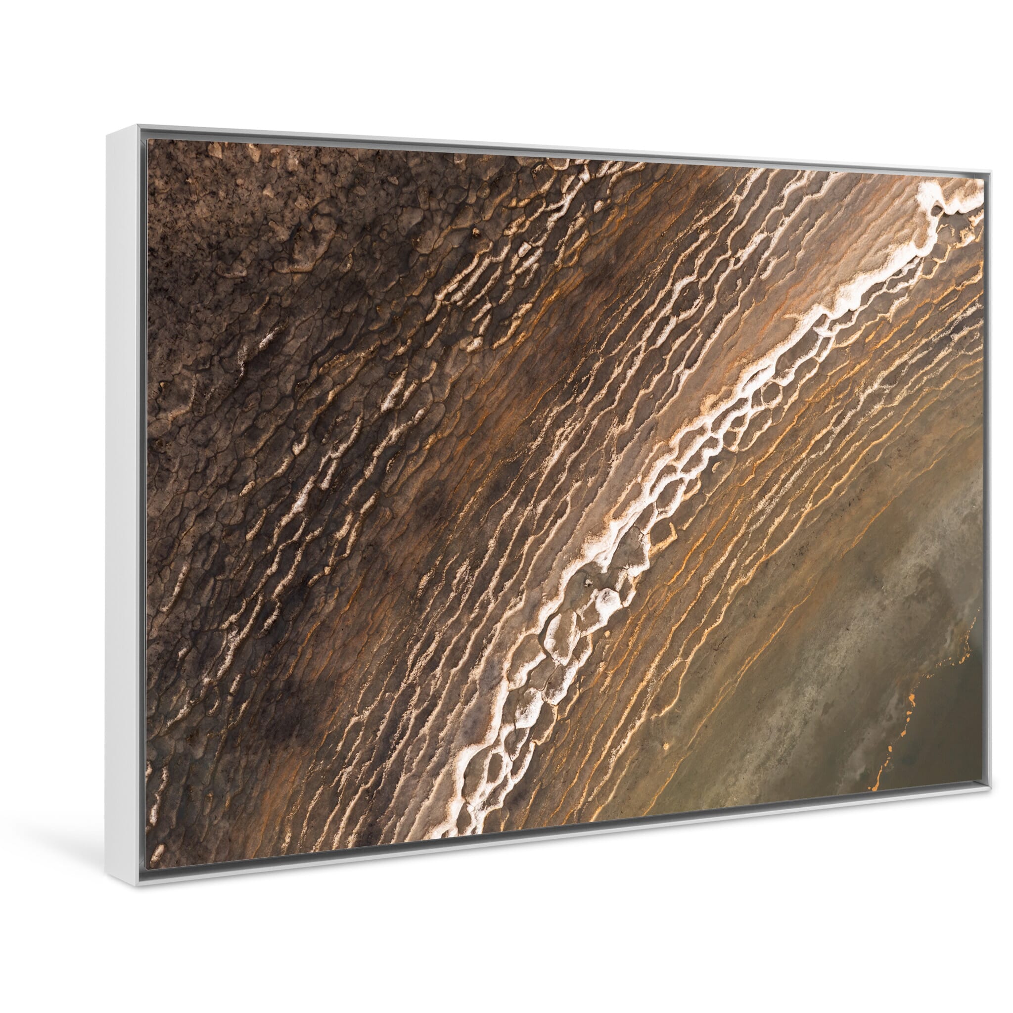 Framed photo print of small frozen pools with painterly patterns and color