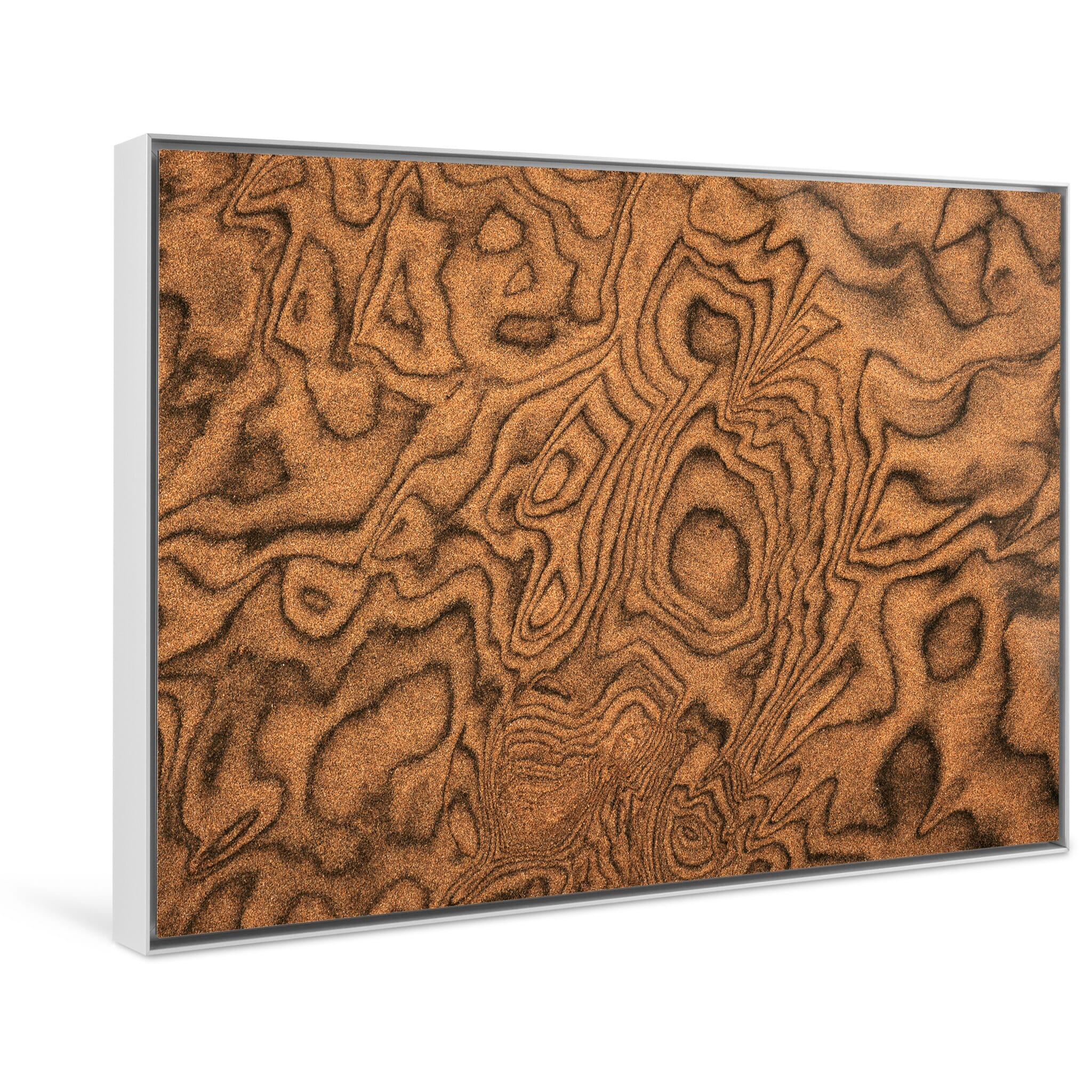 Framed photo print of shifting sand formations on a quiet Icelandic beach