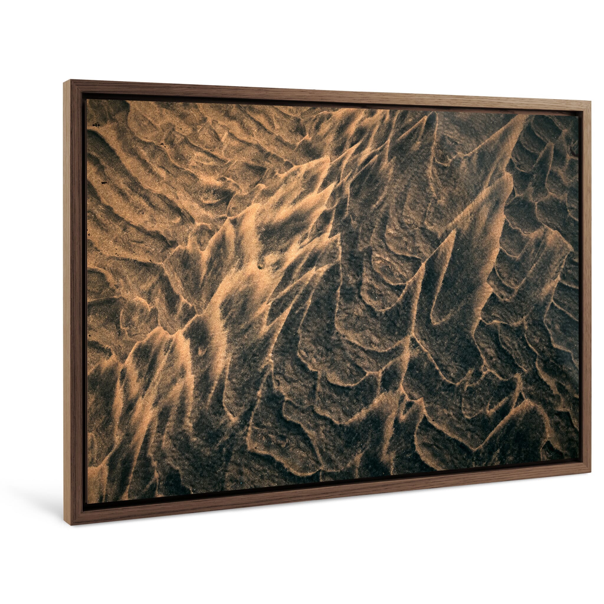 Framed photo print of intricate wave patterns in fine Icelandic beach sediment