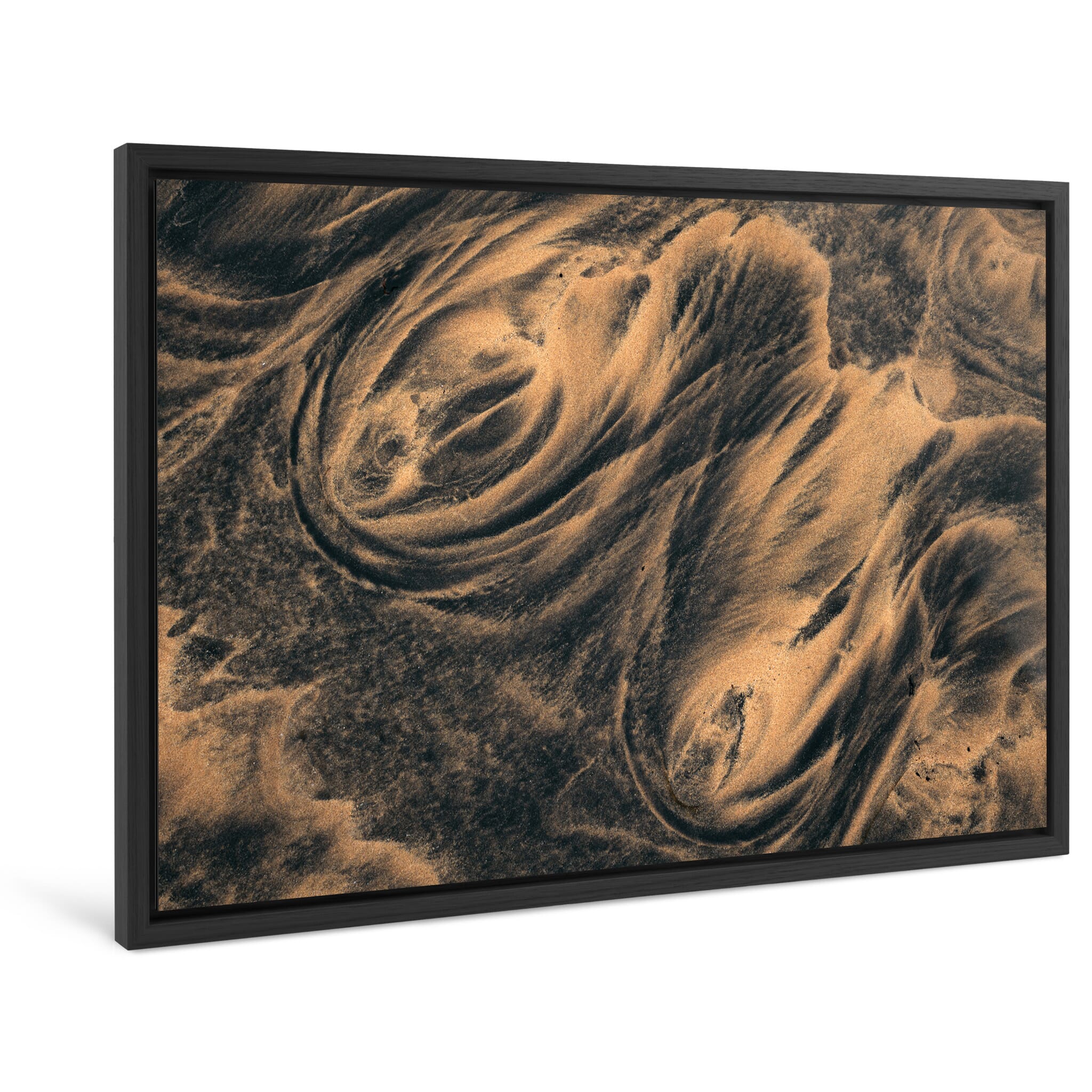 Framed photo print of layered beach textures shaped by tides and wind