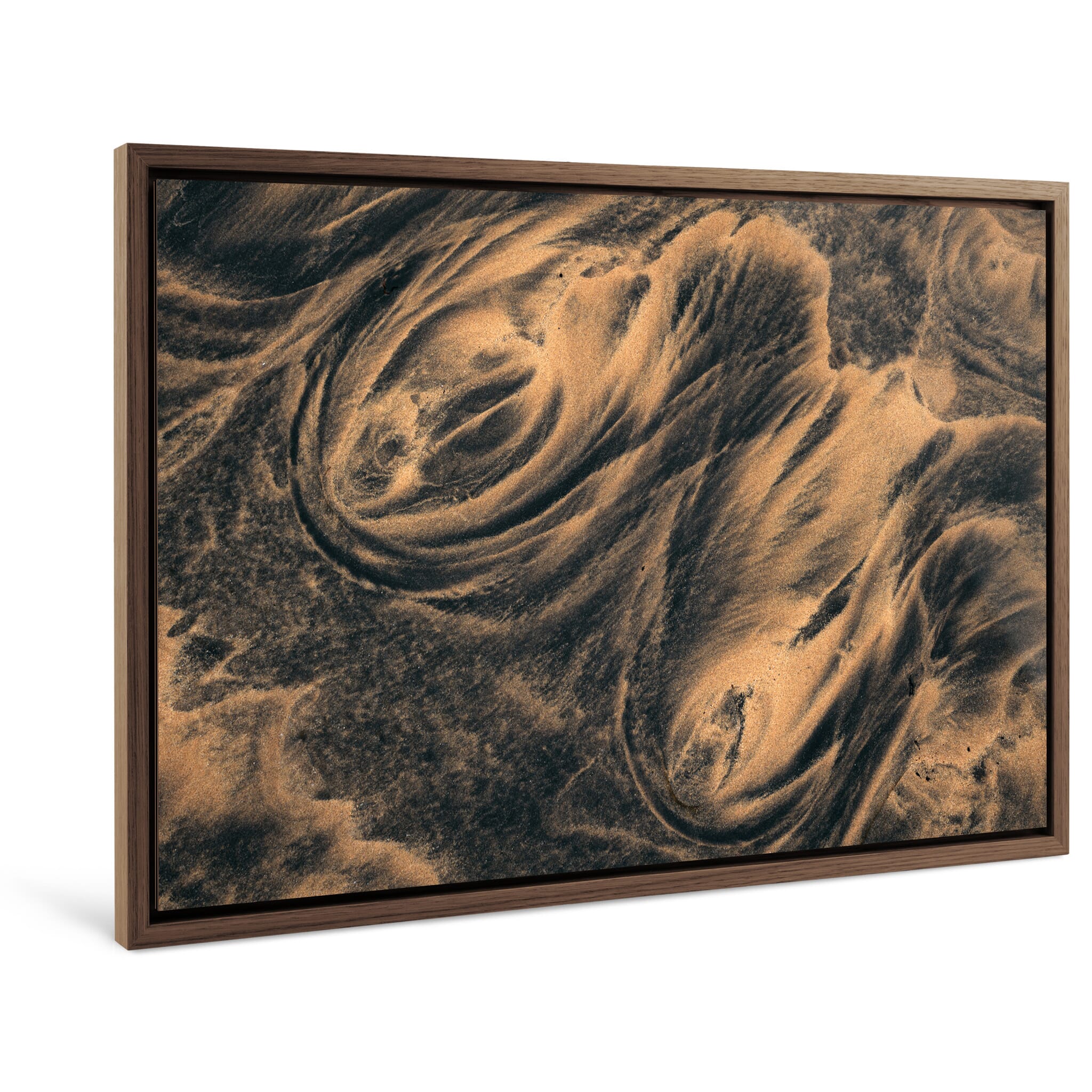 Framed photo print of intricate wave patterns in fine Icelandic beach sediment