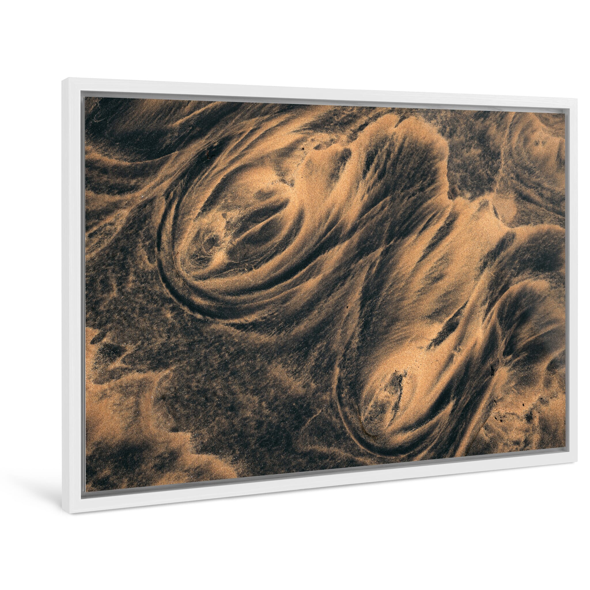 Framed photo print of contrasting sand formations along the Westfjords coast
