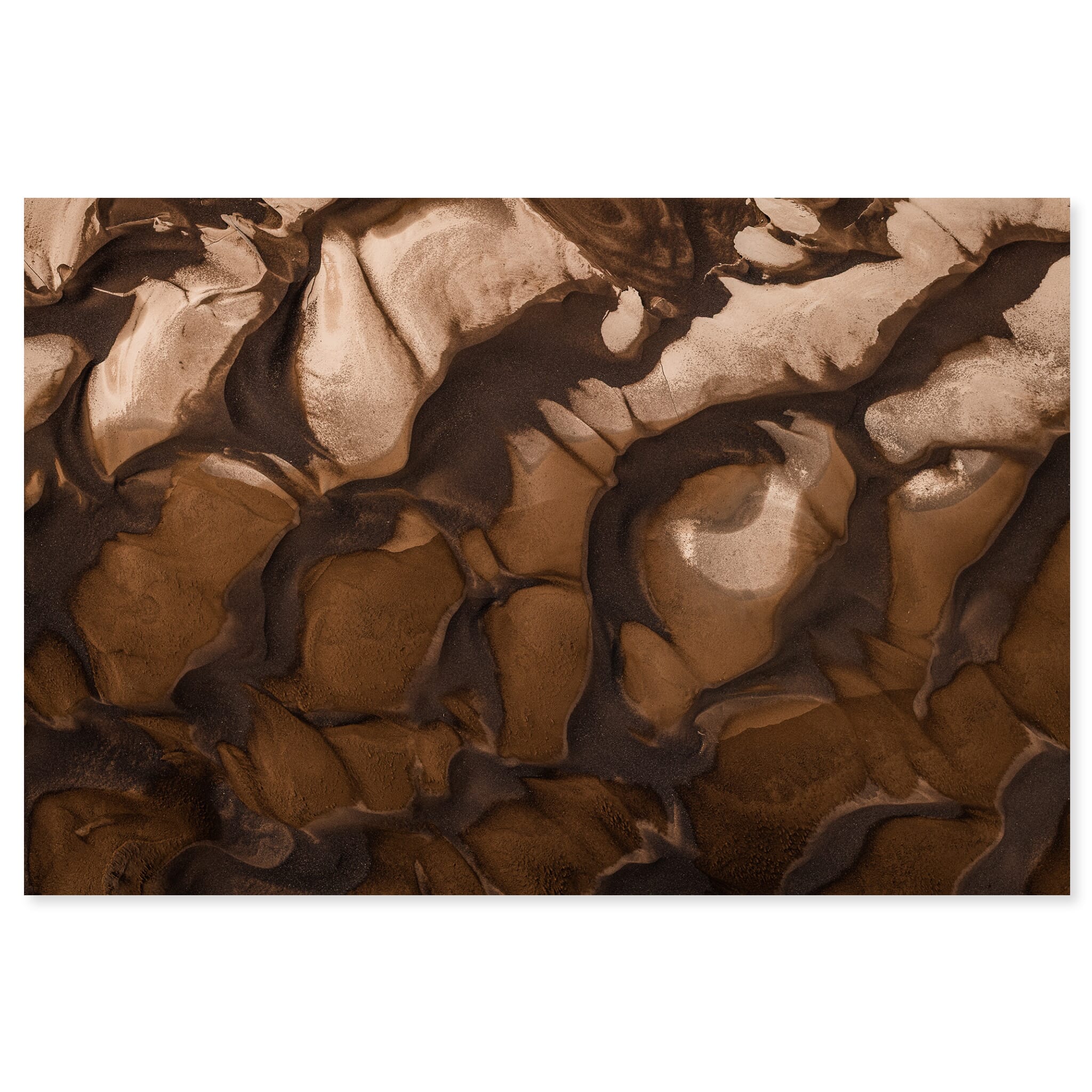 Fine art print of close-up view of flowing sand patterns in soft brown tones