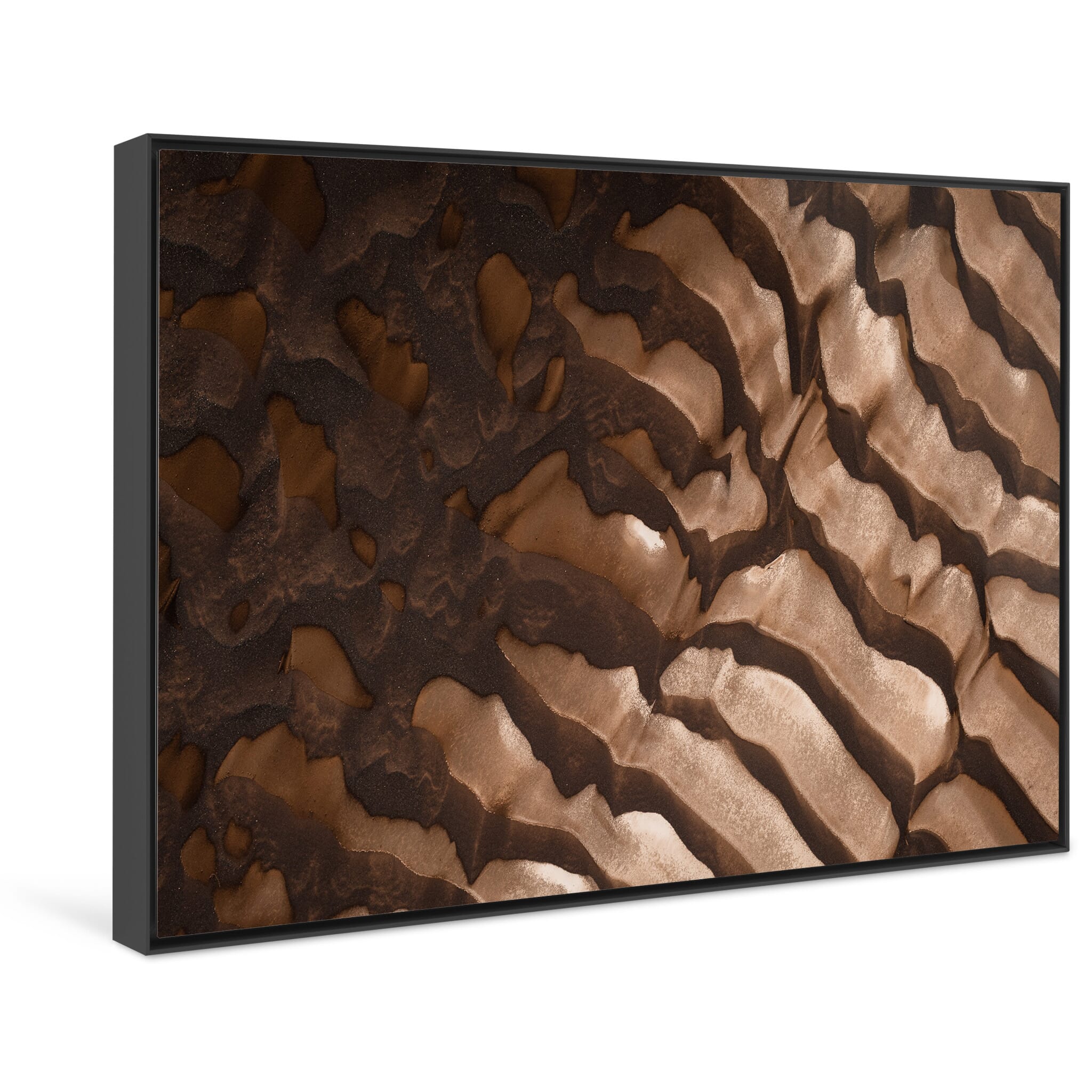 Framed photo print of delicate erosion lines across barren terrain