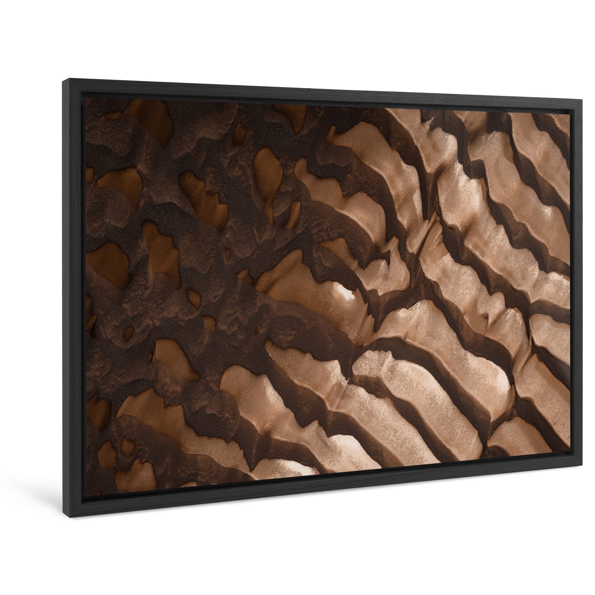 Framed photo print of abstract landscape shaped by erosion and water flow