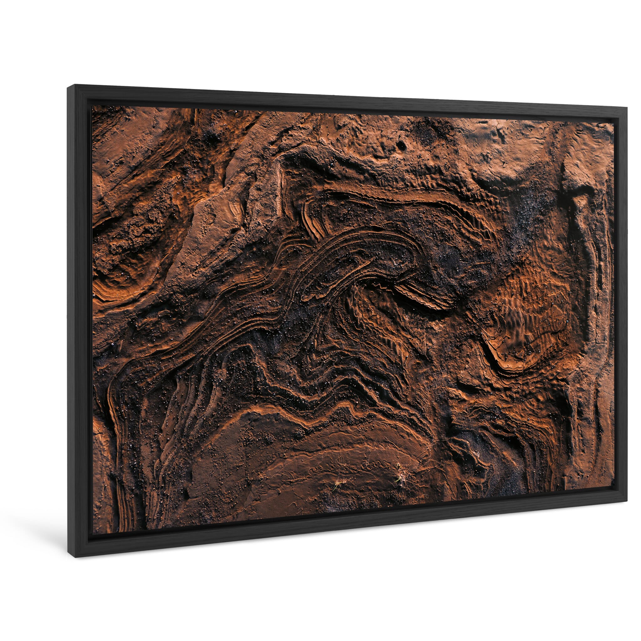 Framed photo print of abstract sediment textures shaped by retreating glaciers