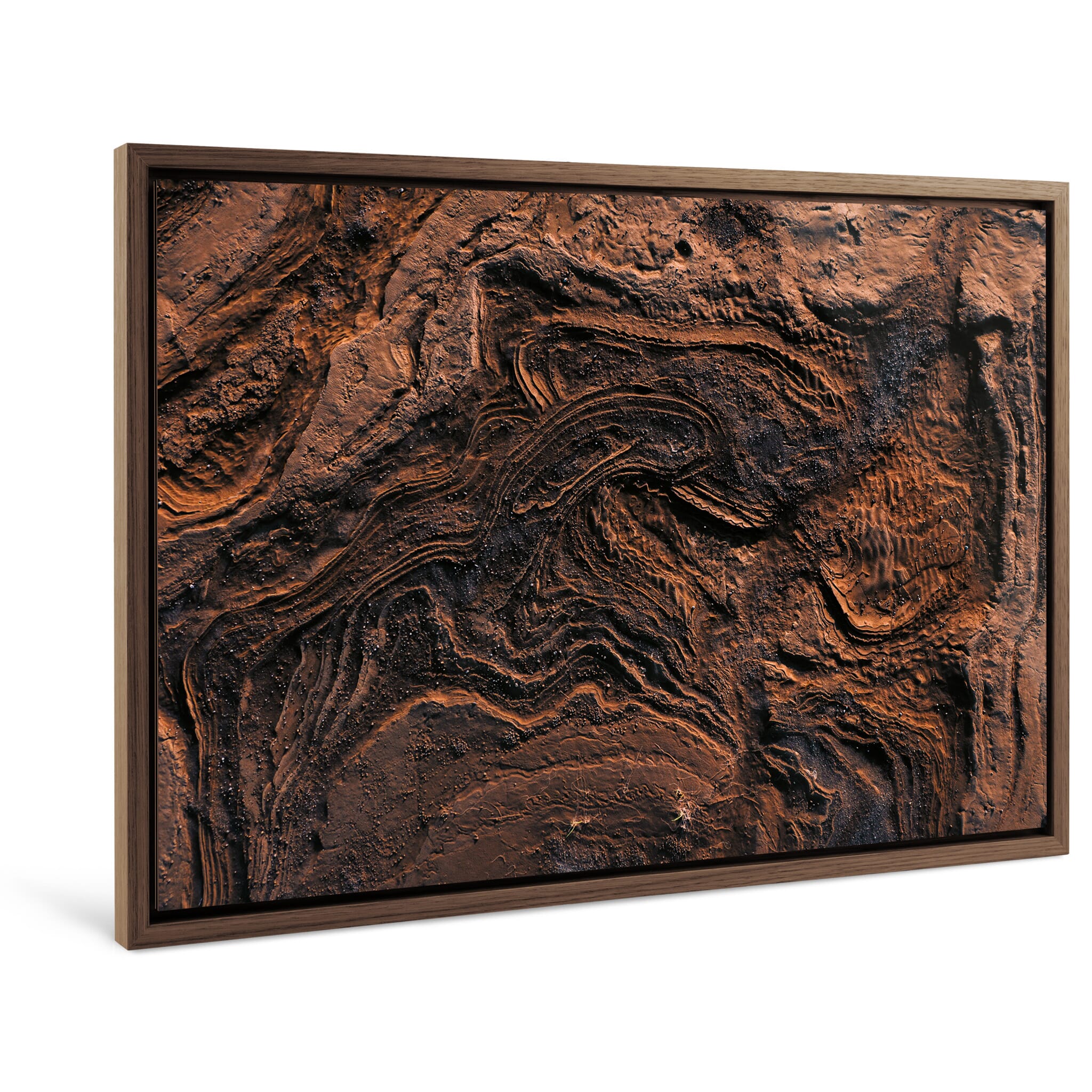 Framed photo print of directional patterns in earth and sand after glacial retreat