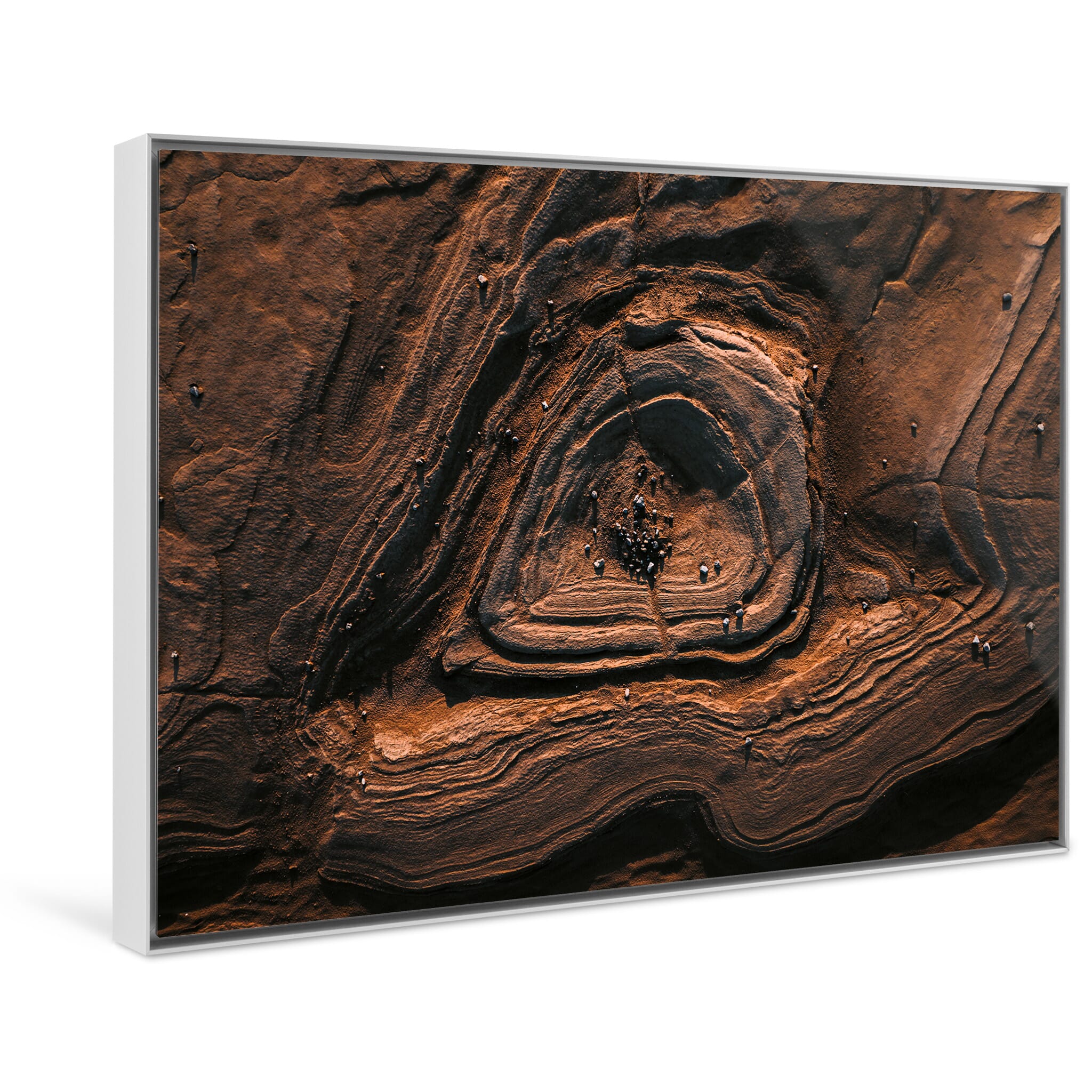 Framed photo print of aerial erosion textures shaped by glacial retreat and natural forces