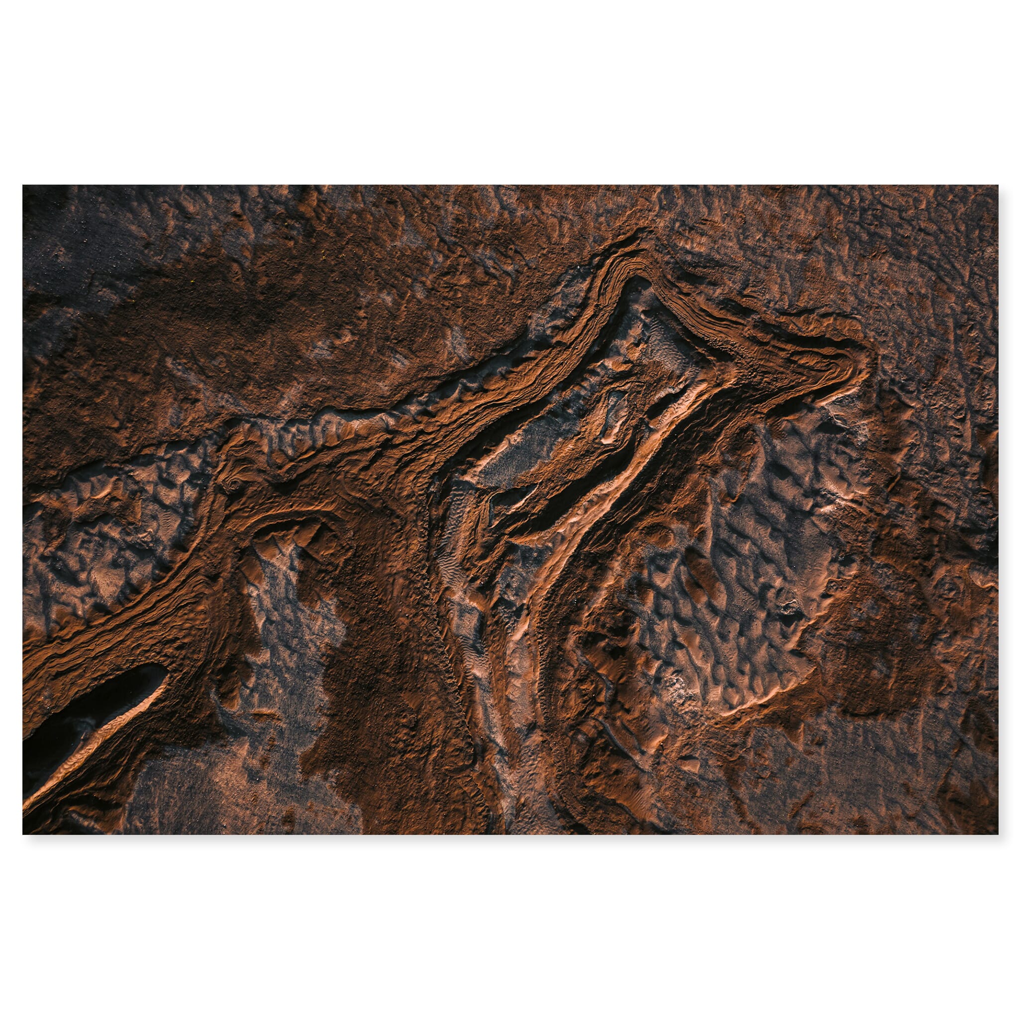 Fine art print of glacial moraine in Iceland with erosion lines and skeletal textures