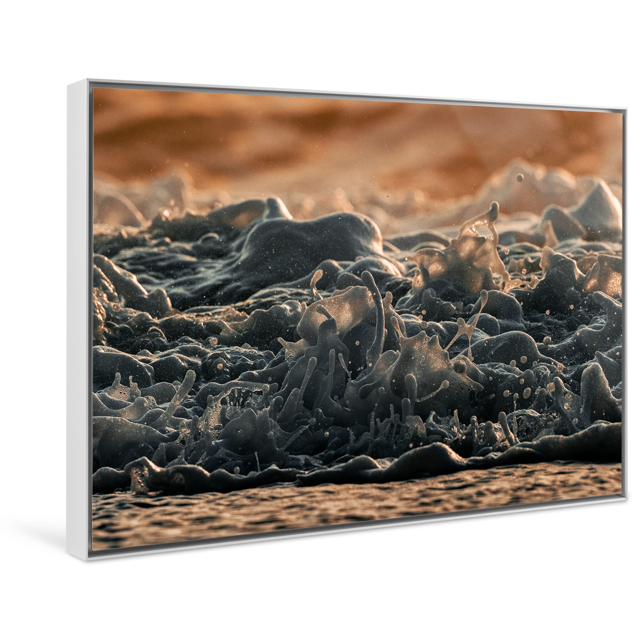 Framed photo print of precise wave patterns highlighting the interplay of sand and sea