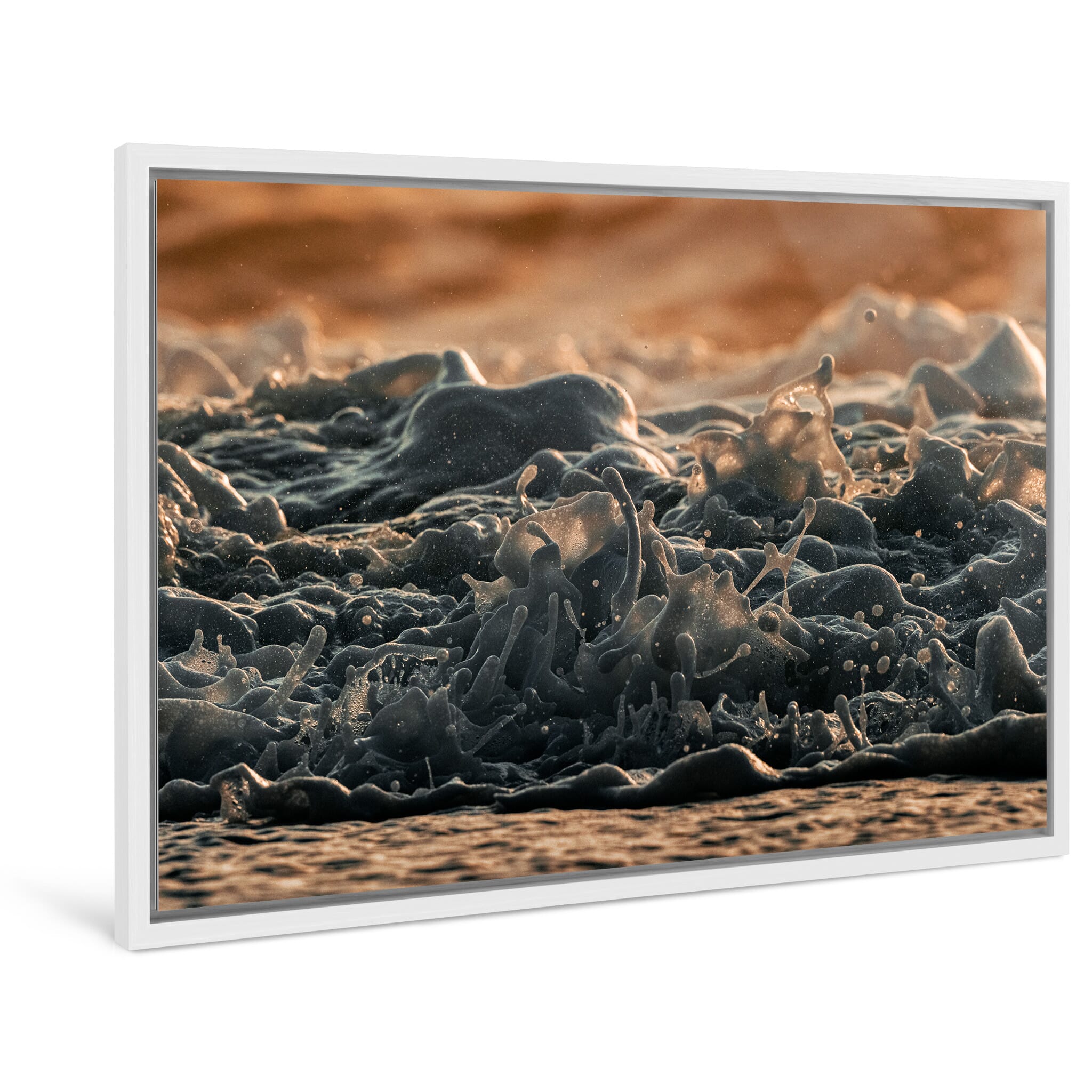 Framed photo print of closeup wave details capturing subtle sea foam textures
