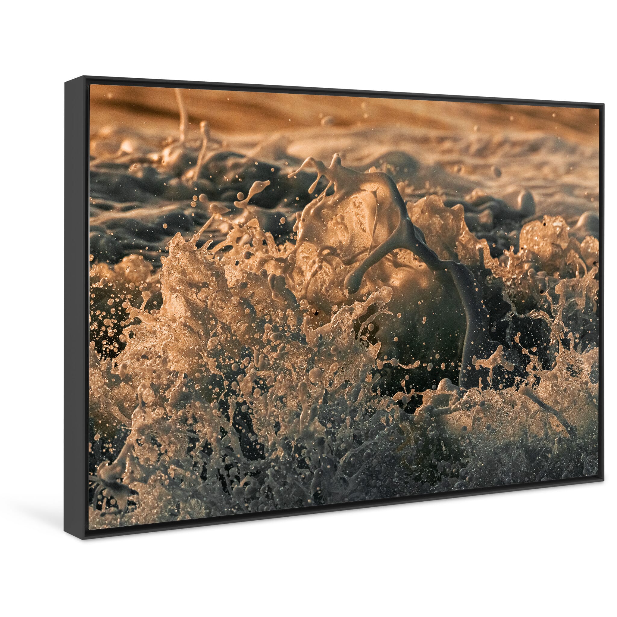 Framed photo print of delicate wave motion illuminated by low sun