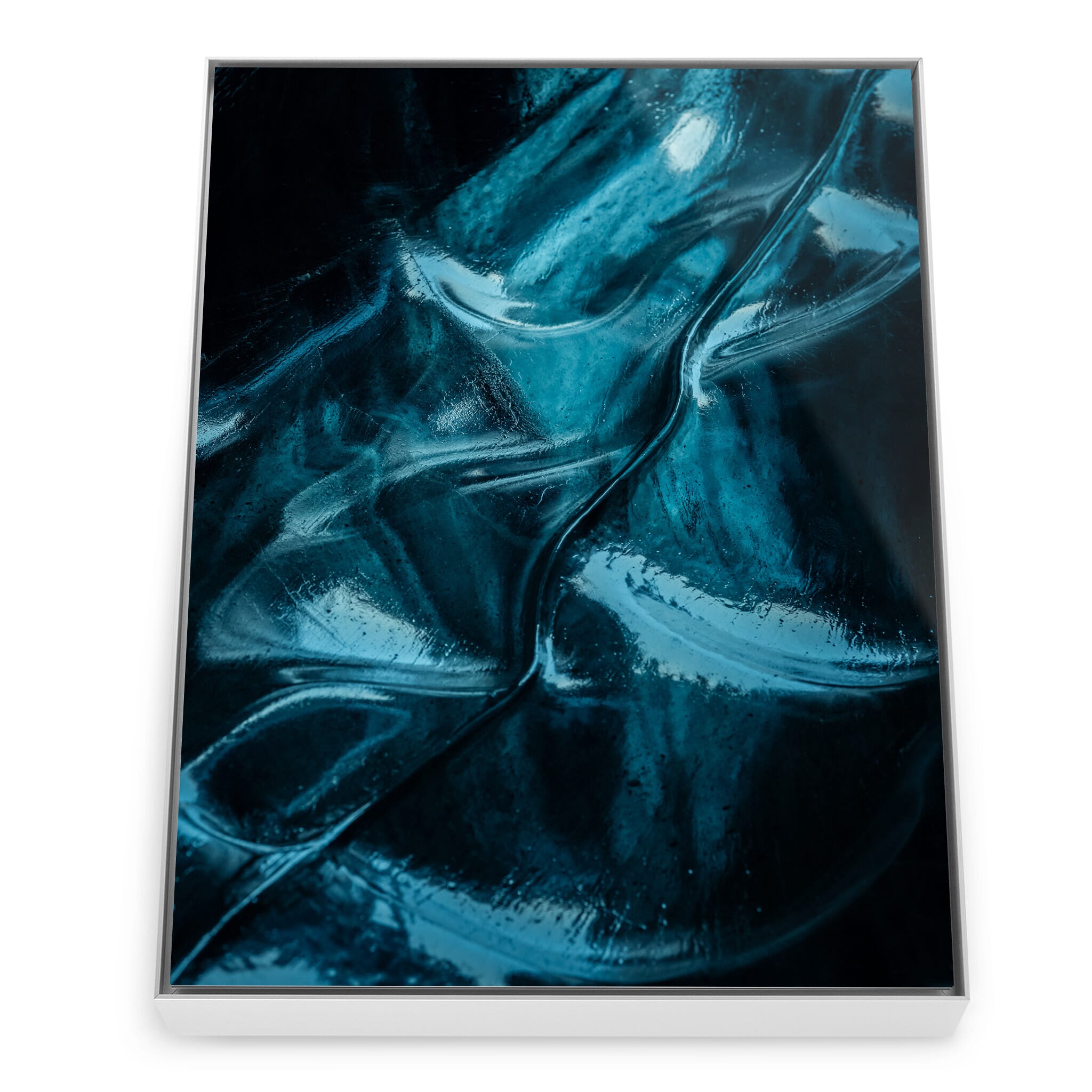 Framed photo print of intricate blue ice structures in Iceland’s largest glacier