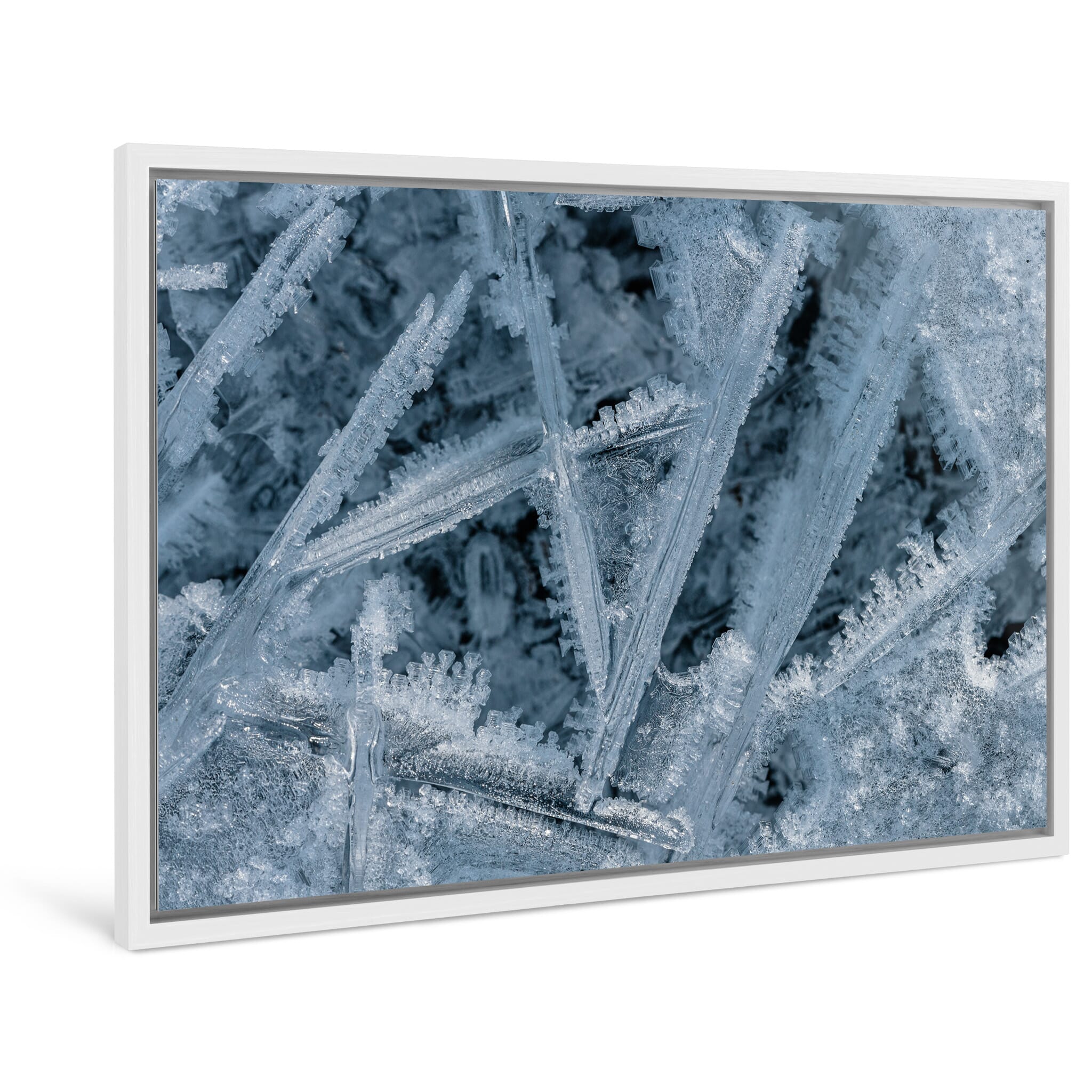 Framed photo print of detailed macro textures created by winter conditions