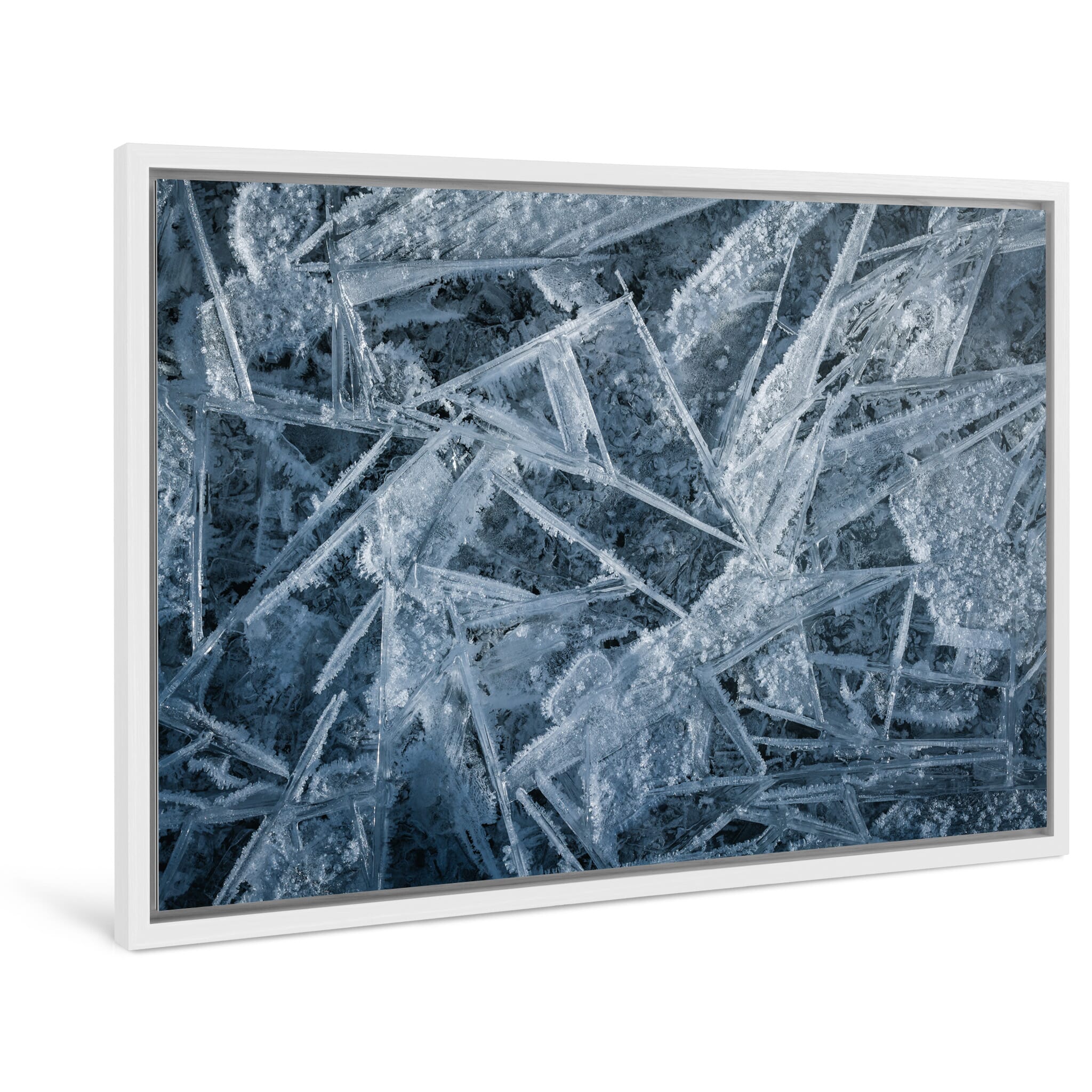 Framed photo print of detailed macro textures created by winter conditions