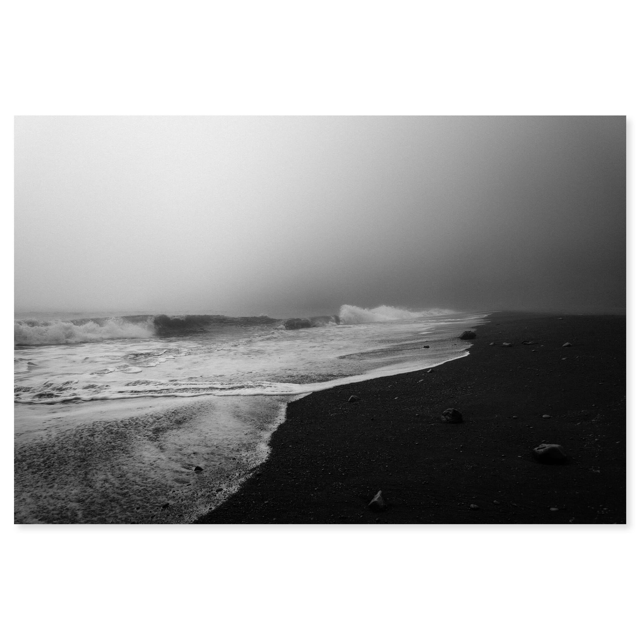 Fine art print of Iceland’s black sand beach near Vík on a foggy, wave-washed day