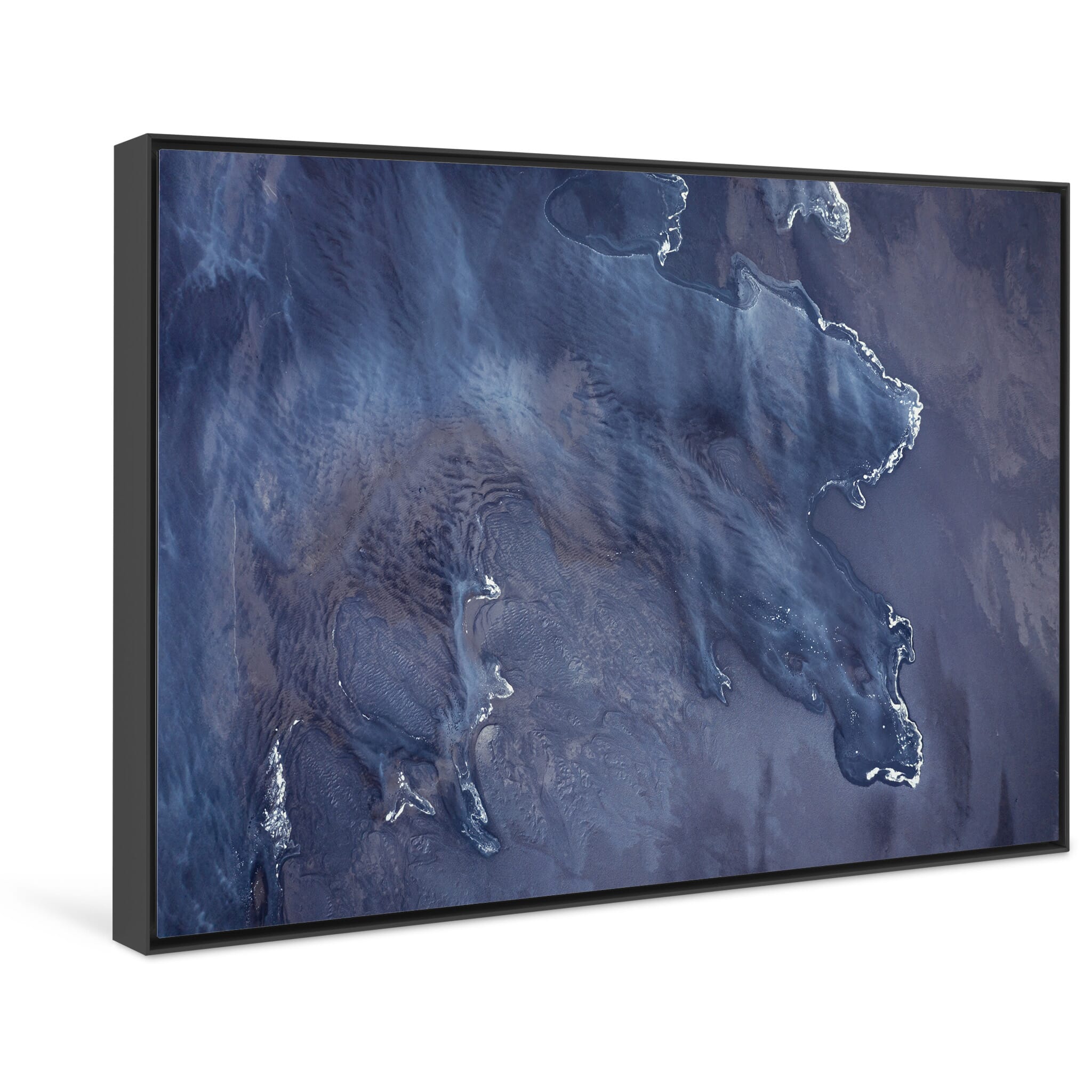 Framed photo print of coastal currents revealing abstract tidal patterns