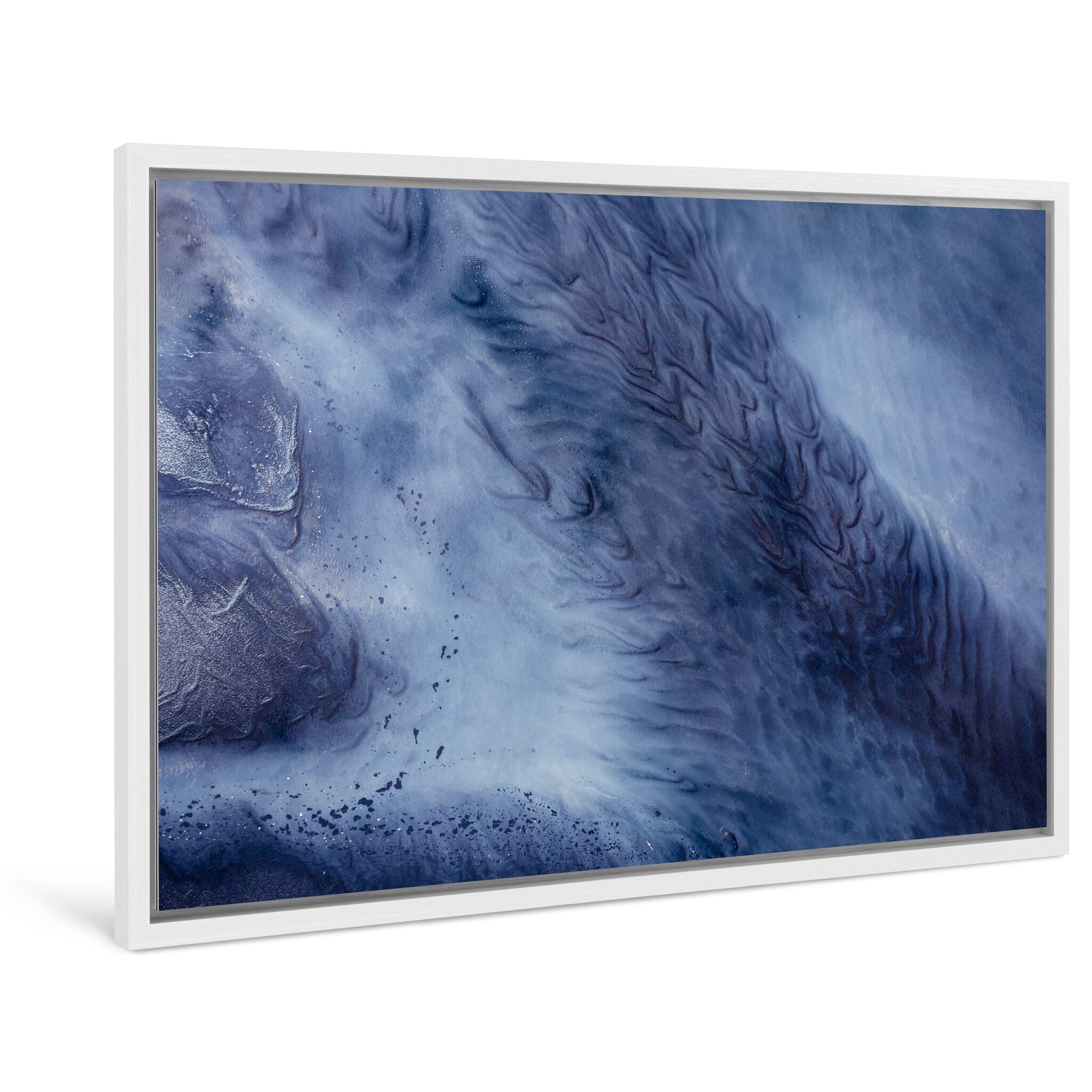 Framed photo print of dynamic water shapes shaped by ocean tides