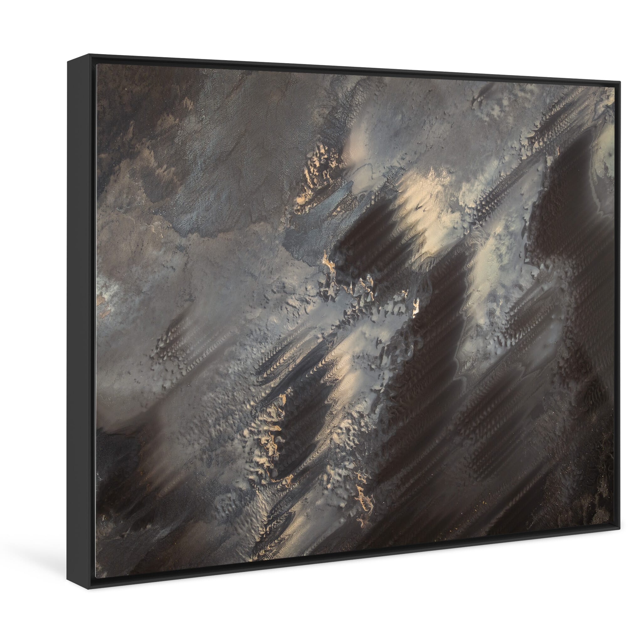 Framed photo print of natural coastal patterns reshaped by tidal currents