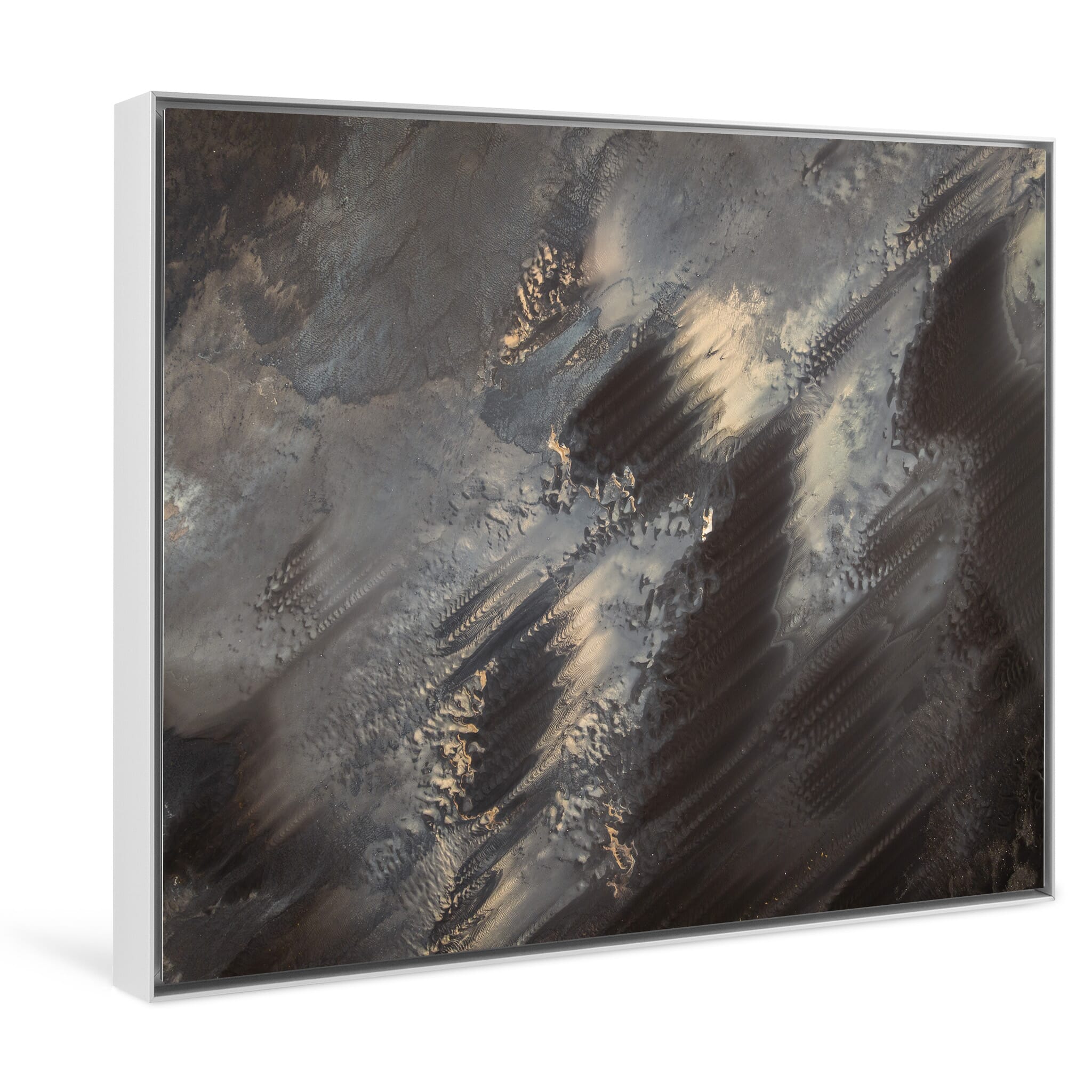 Framed photo print of intricate textures in sand shaped by water movement