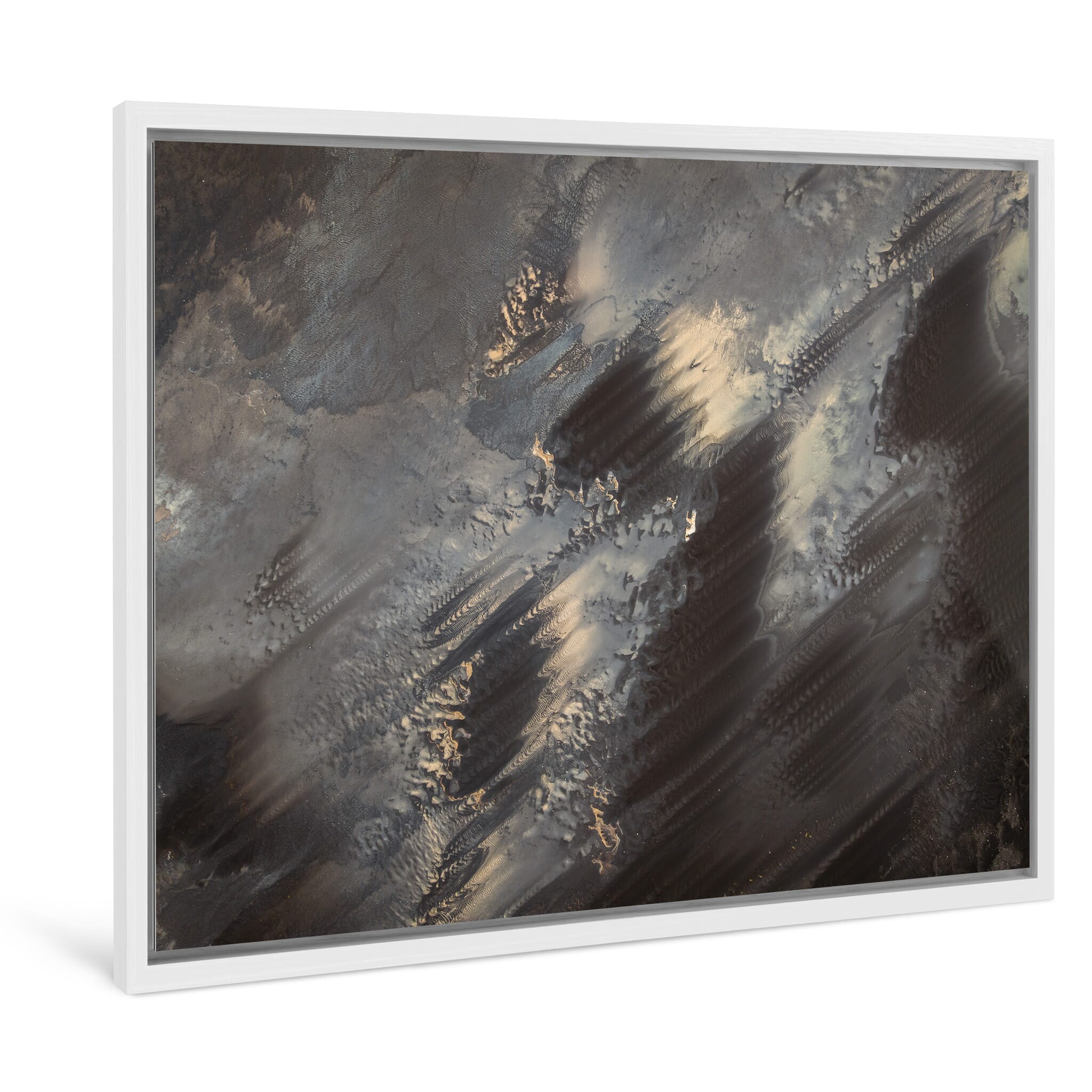 Framed photo print of abstract aerial view of low tide sediment formations
