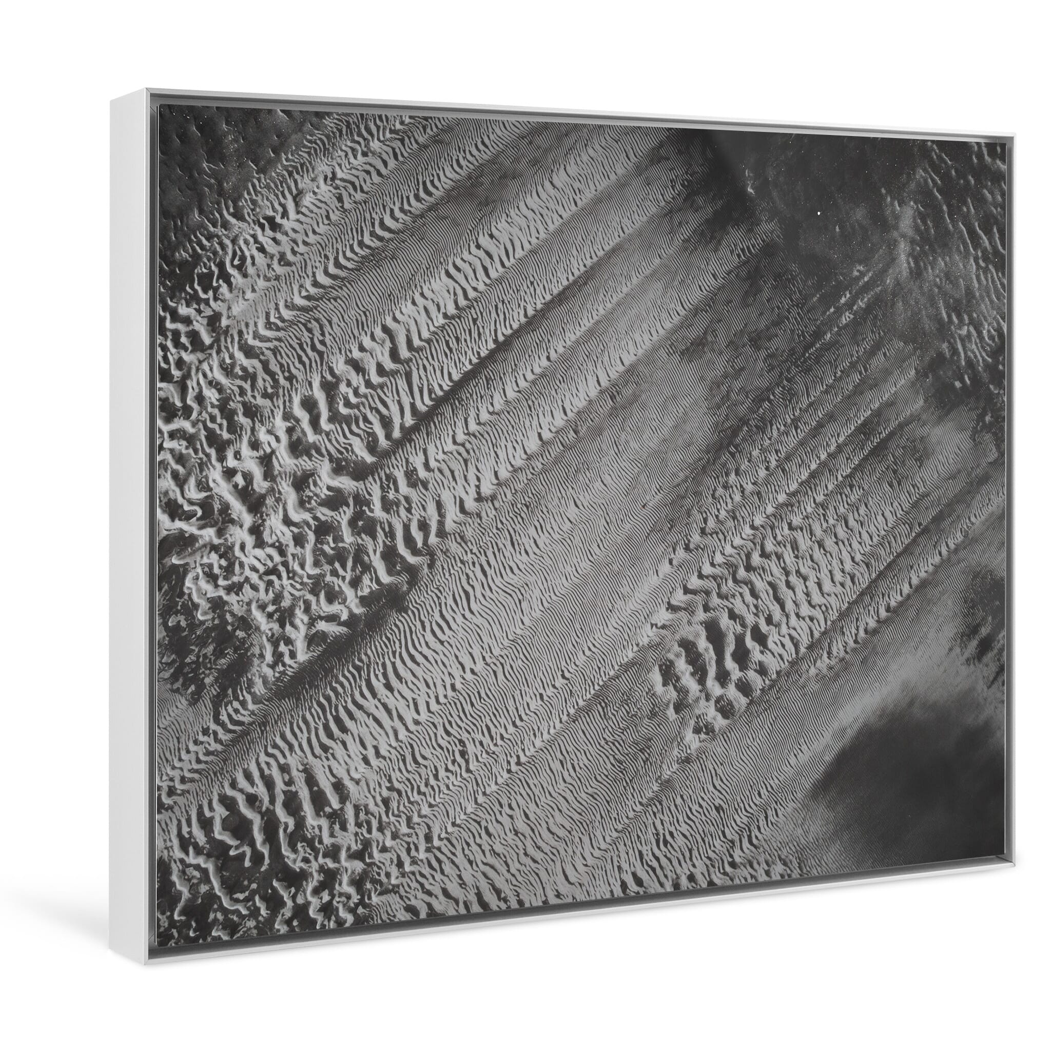 Framed photo print of glitch-inspired patterns formed by nature