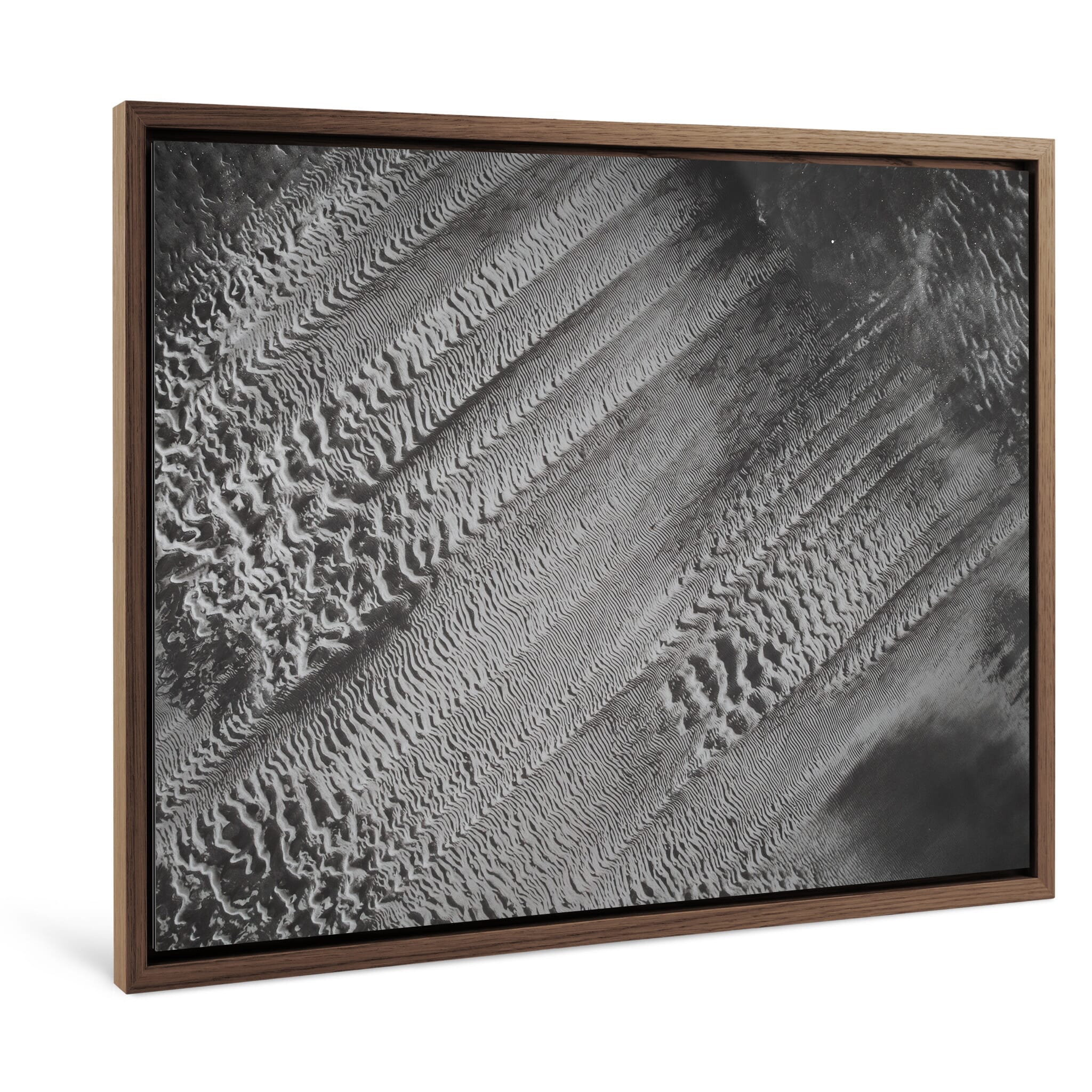 Framed photo print of tidal sandbars shaped by shifting currents