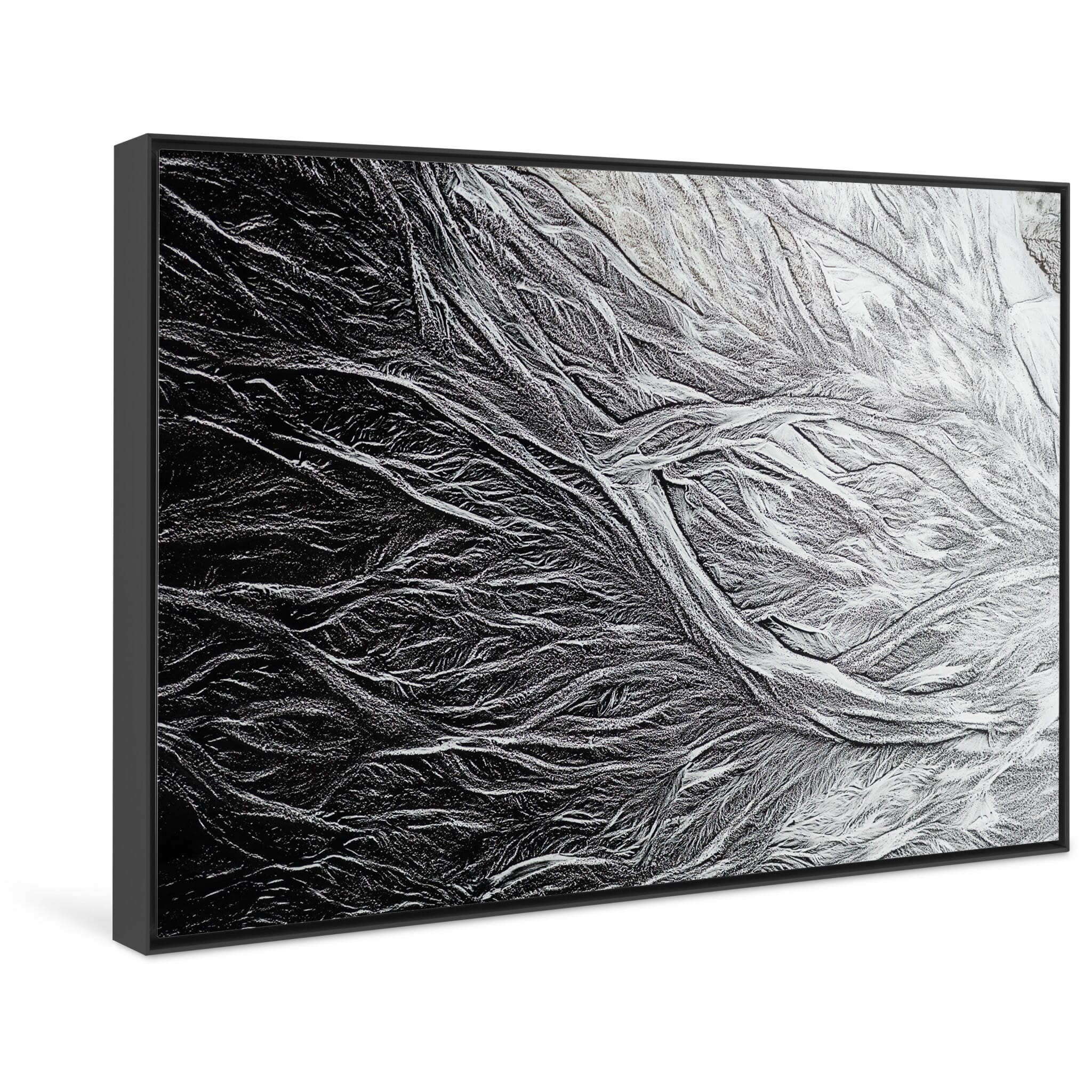Framed photo print of natural surface formations resembling ink-drawn sketches