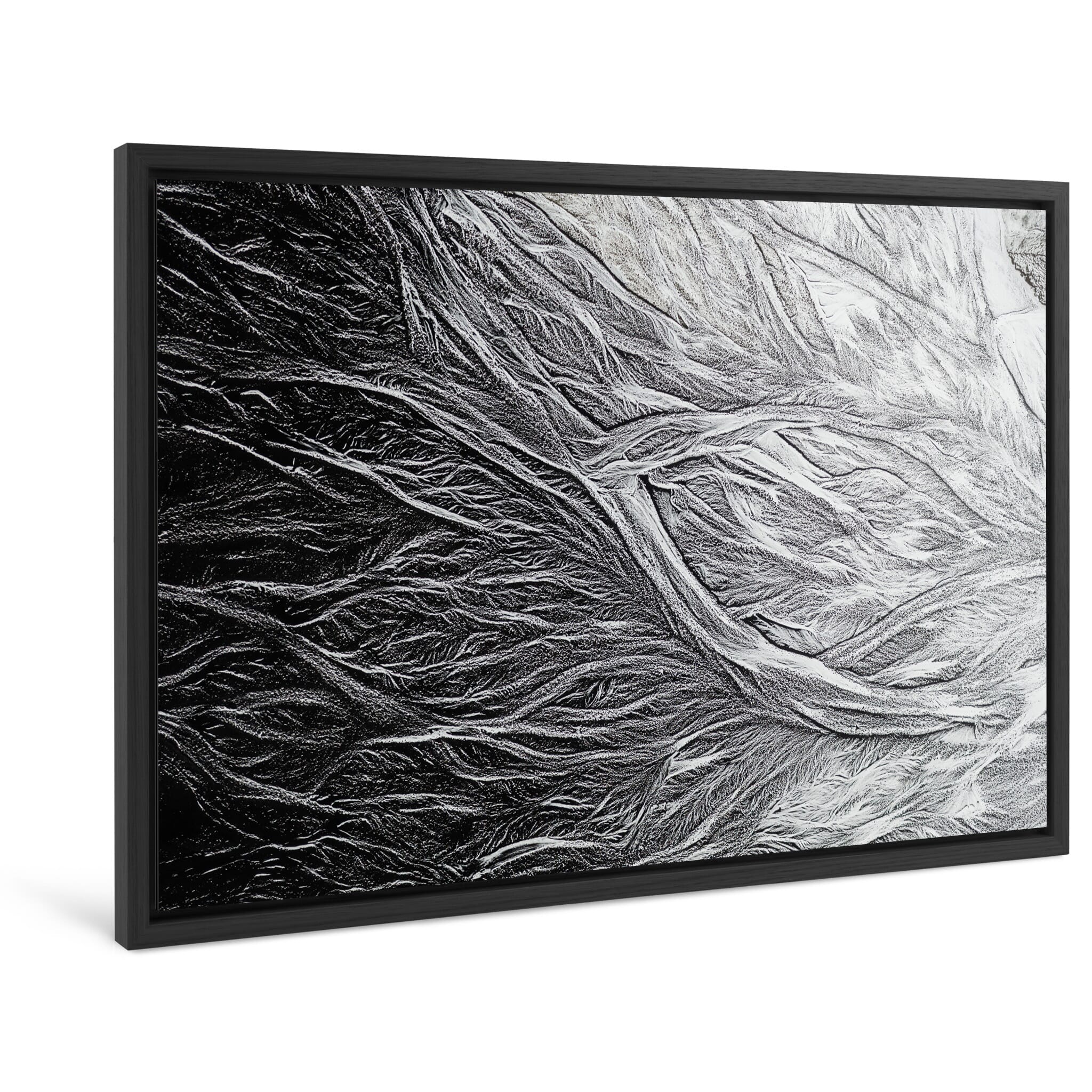 Framed photo print of abstract patterns in a sand plain shaped by receding glacial waters