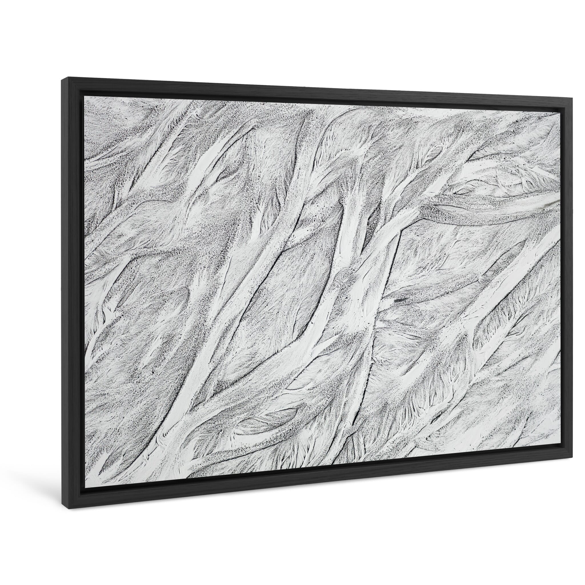 Framed photo print of abstract patterns in a sand plain shaped by receding glacial waters
