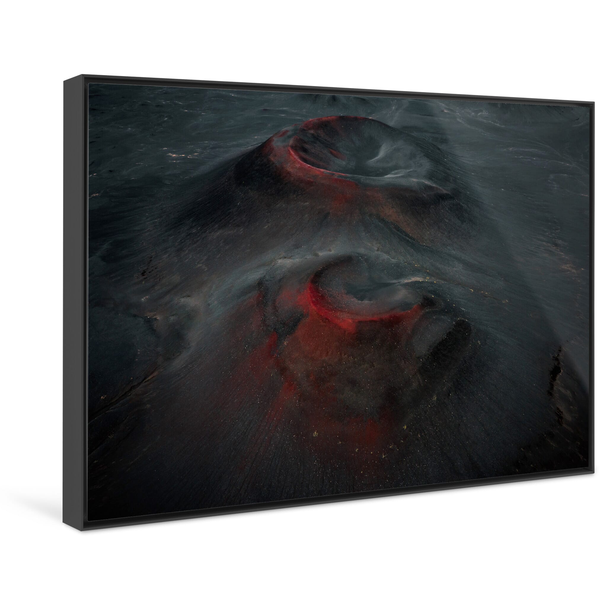 Framed photo print of otherworldly Icelandic crater scene reminiscent of lunar surfaces