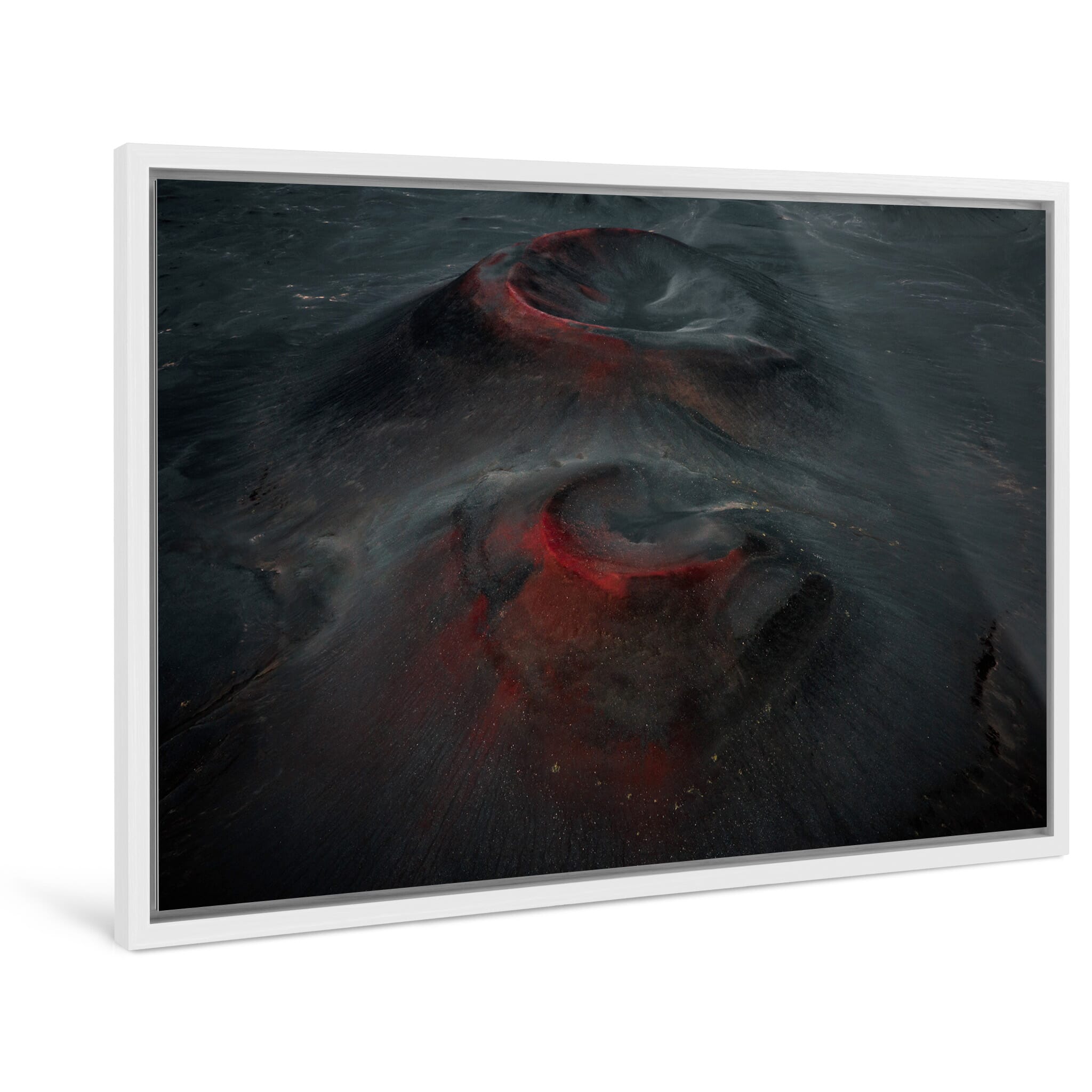 Framed photo print of minimal highland terrain revealing volcanic crater