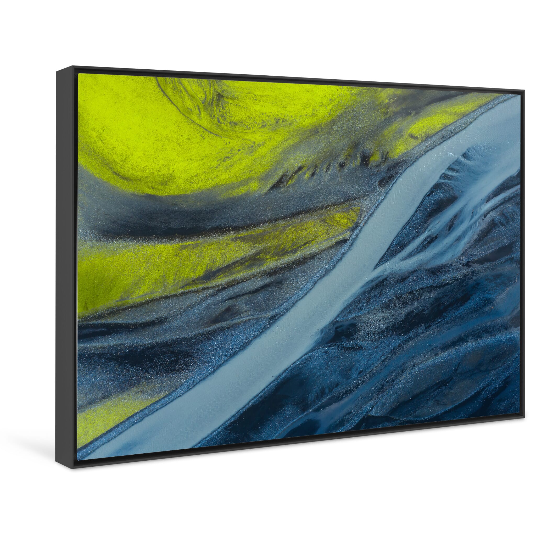 Framed photo print of dynamic aerial patterns highlighting Iceland’s natural mosaic