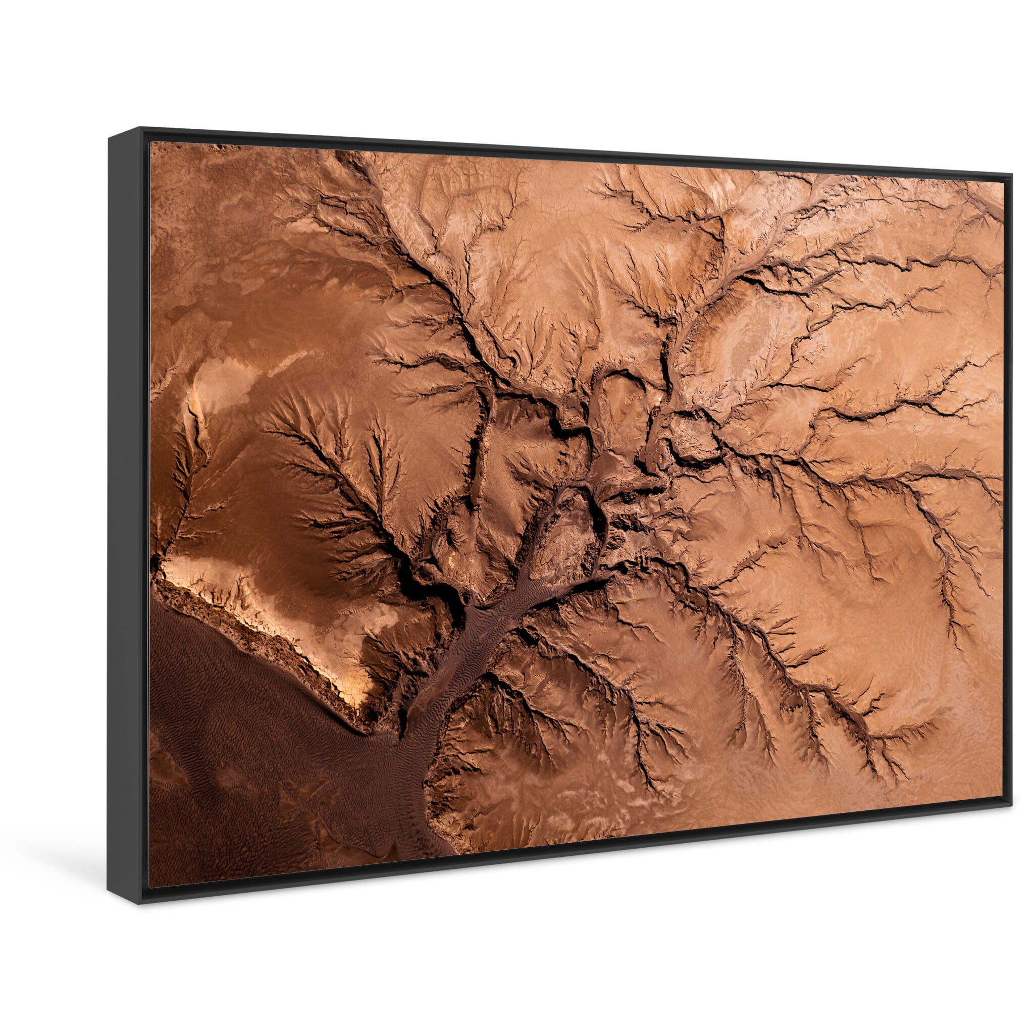 Framed photo print of delicate erosion lines across barren terrain