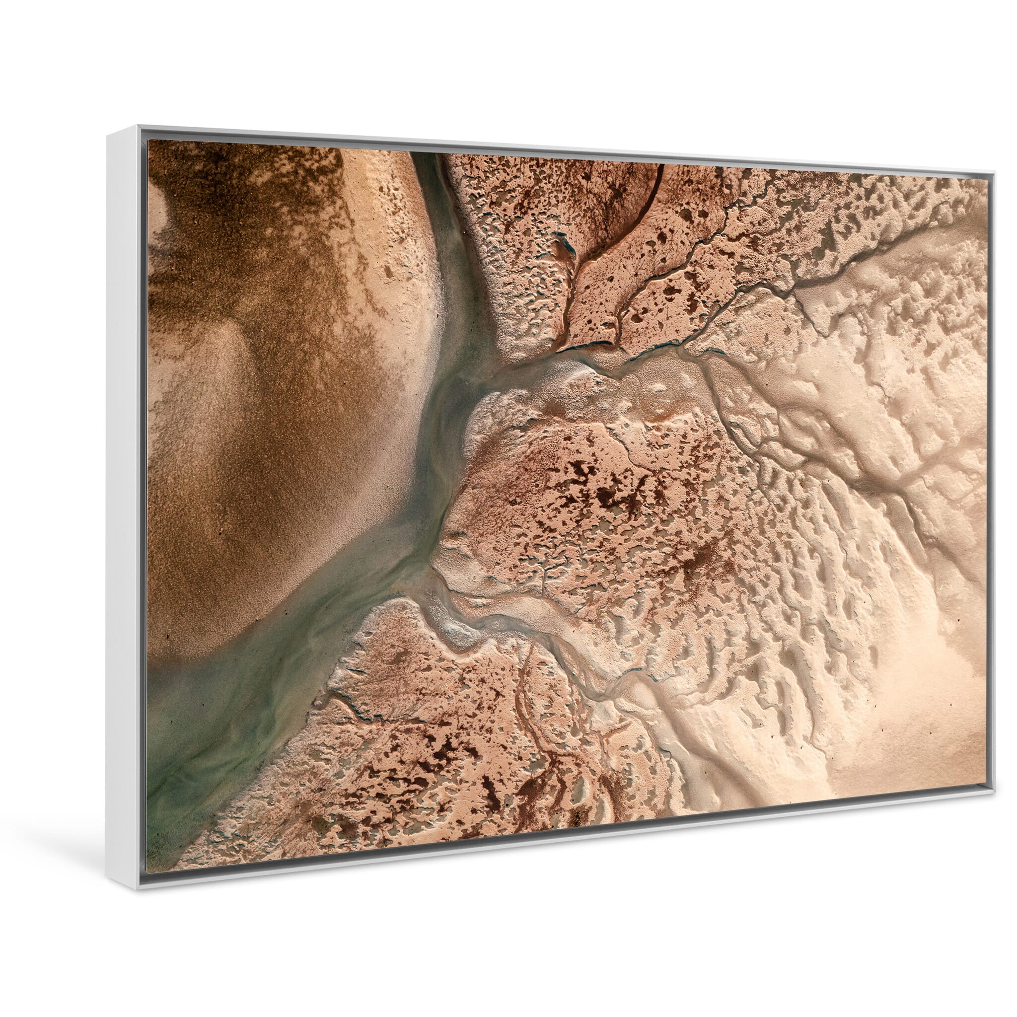 Framed photo print of abstract surface shaped by sediment and flow