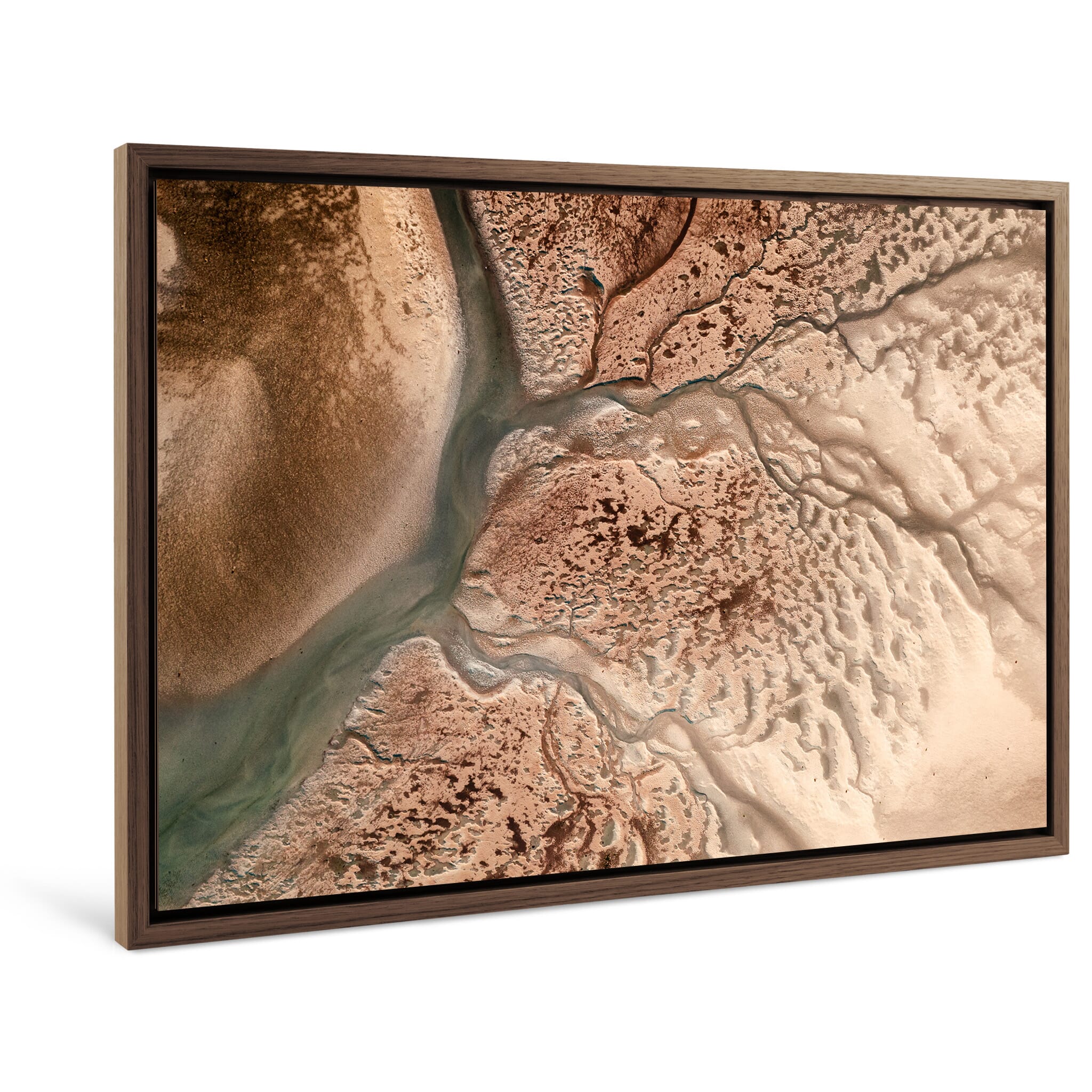 Framed photo print of branching channels forming intricate land patterns