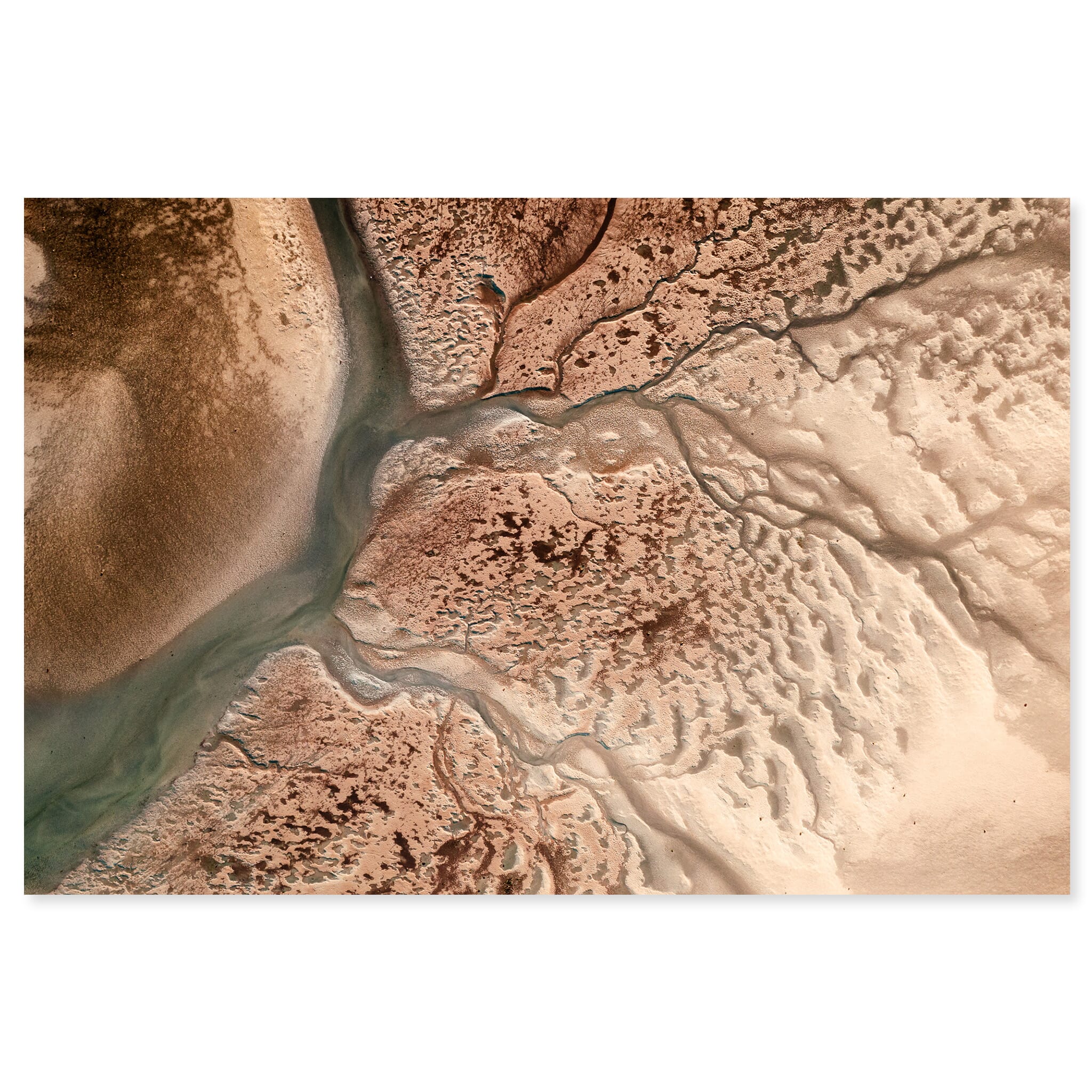 Fine art print of abstract aerial view of dried channels with tidal-like patterns