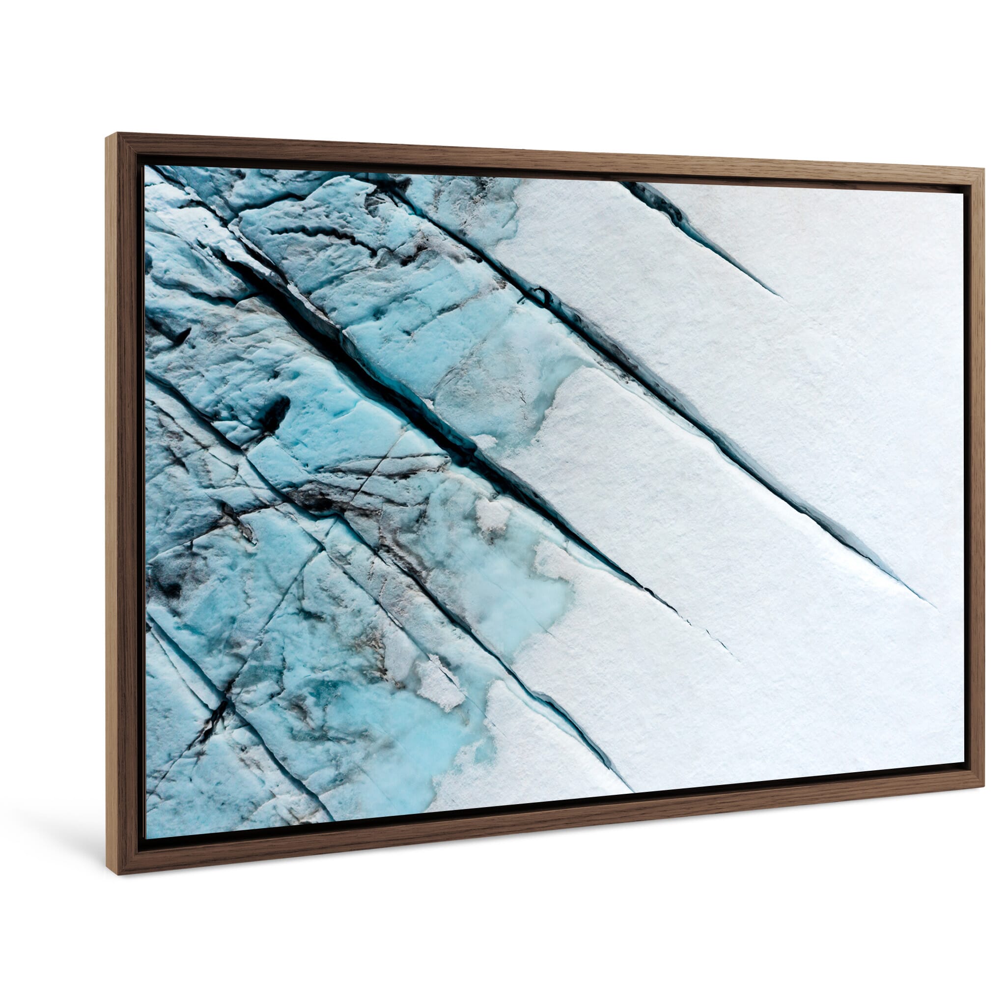 Framed photo print of striking meltwater patterns seen from above in Norway