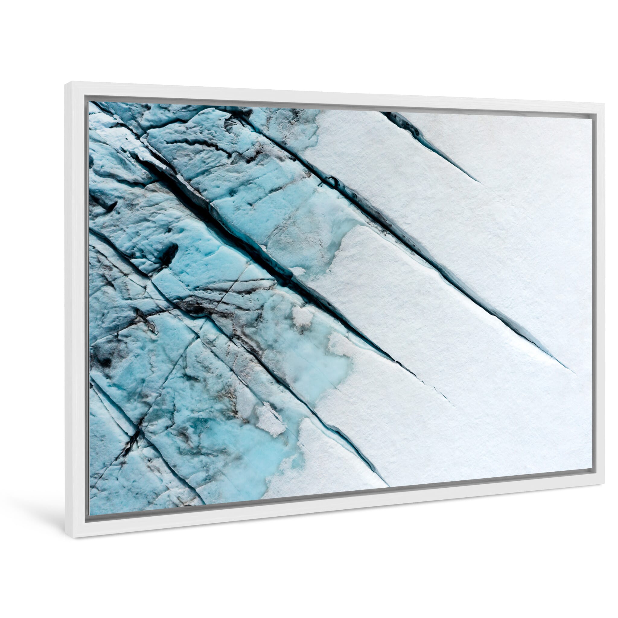 Framed photo print of fractured ice surface shaped by glacier movement in Norway
