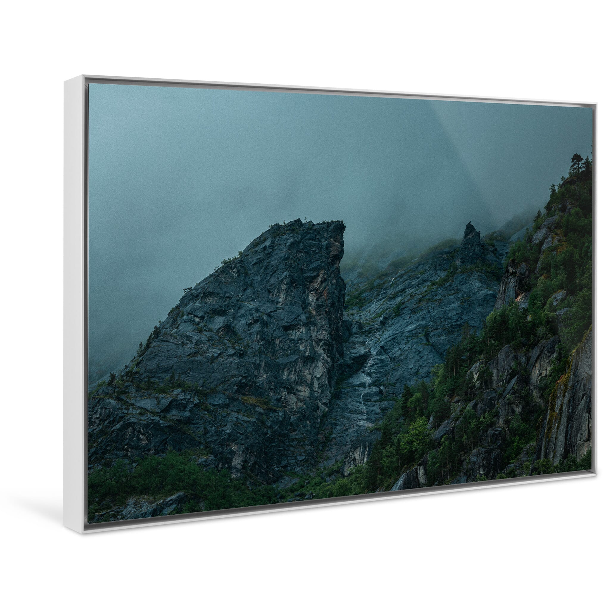 Framed photo print of dark rocky landscape captured in late summer atmosphere