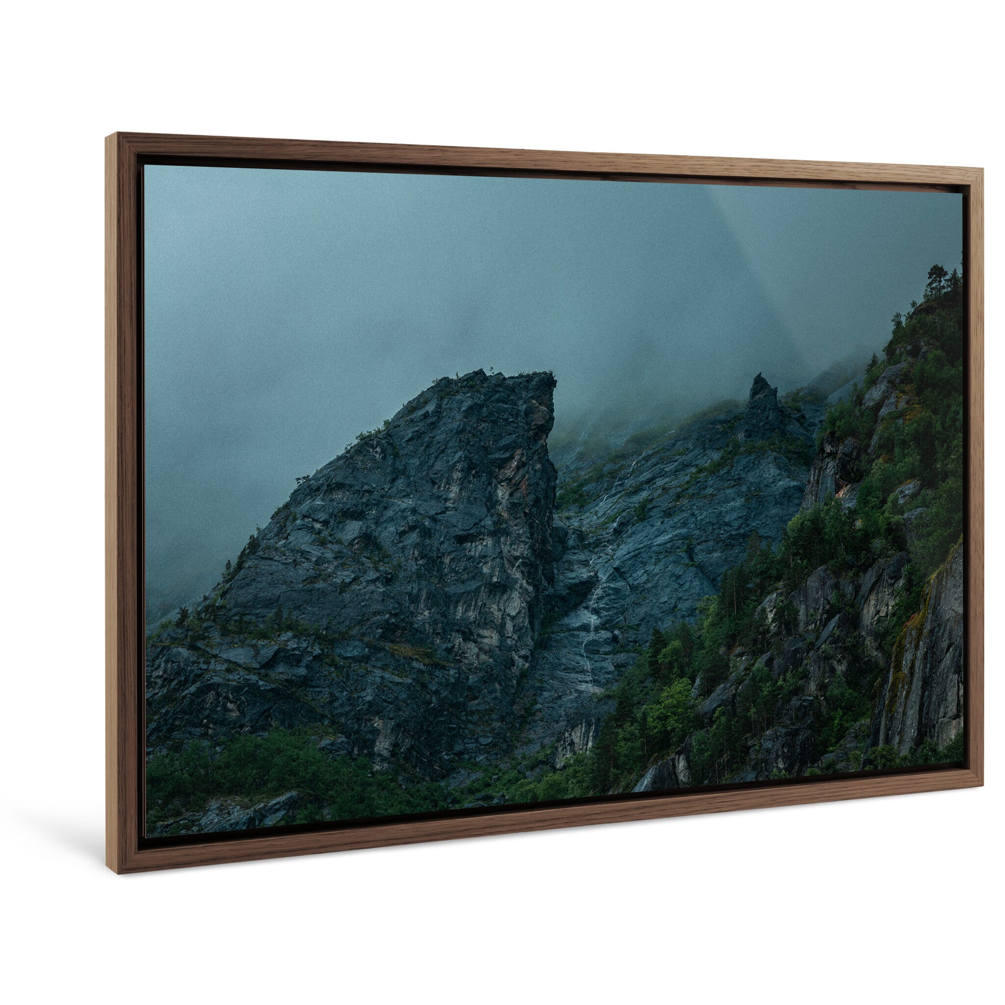 Framed photo print of shadowed rock faces shaped by light and contrast