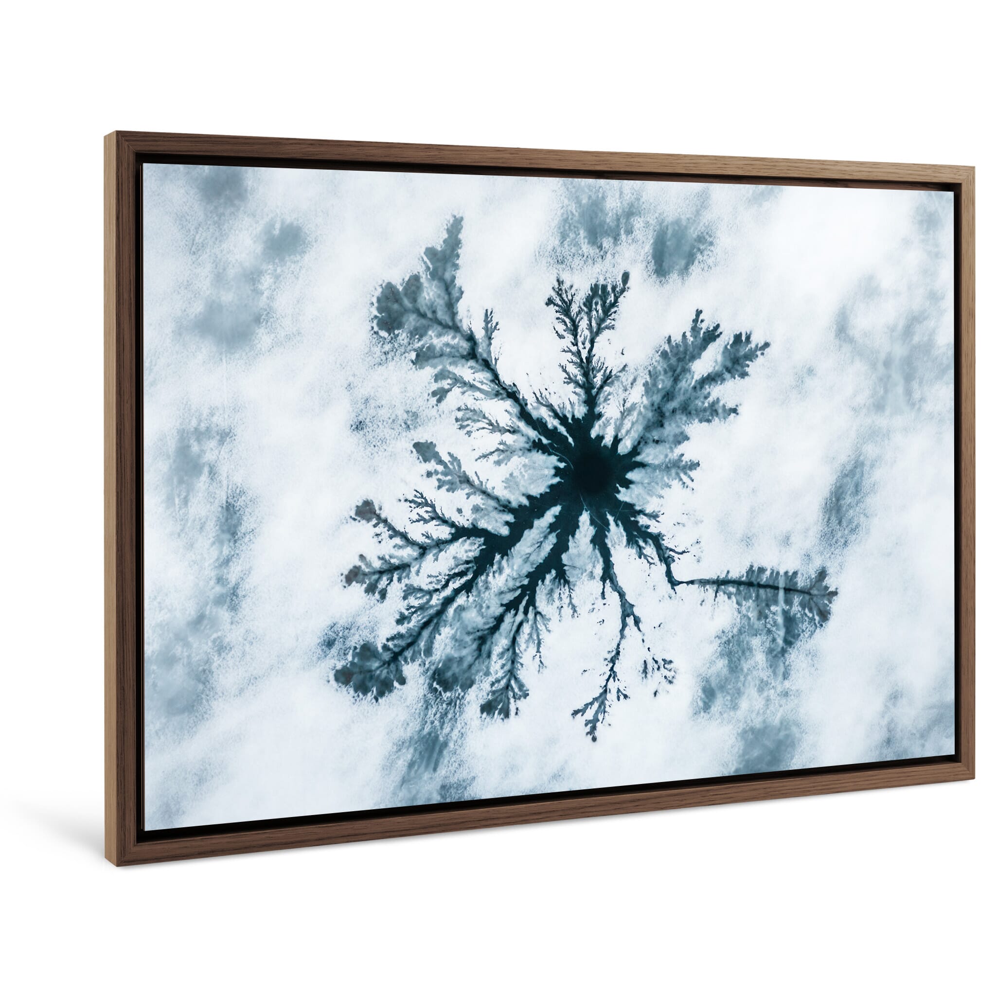 Framed photo print of fractal-like melt lines on a Norwegian mountain lake