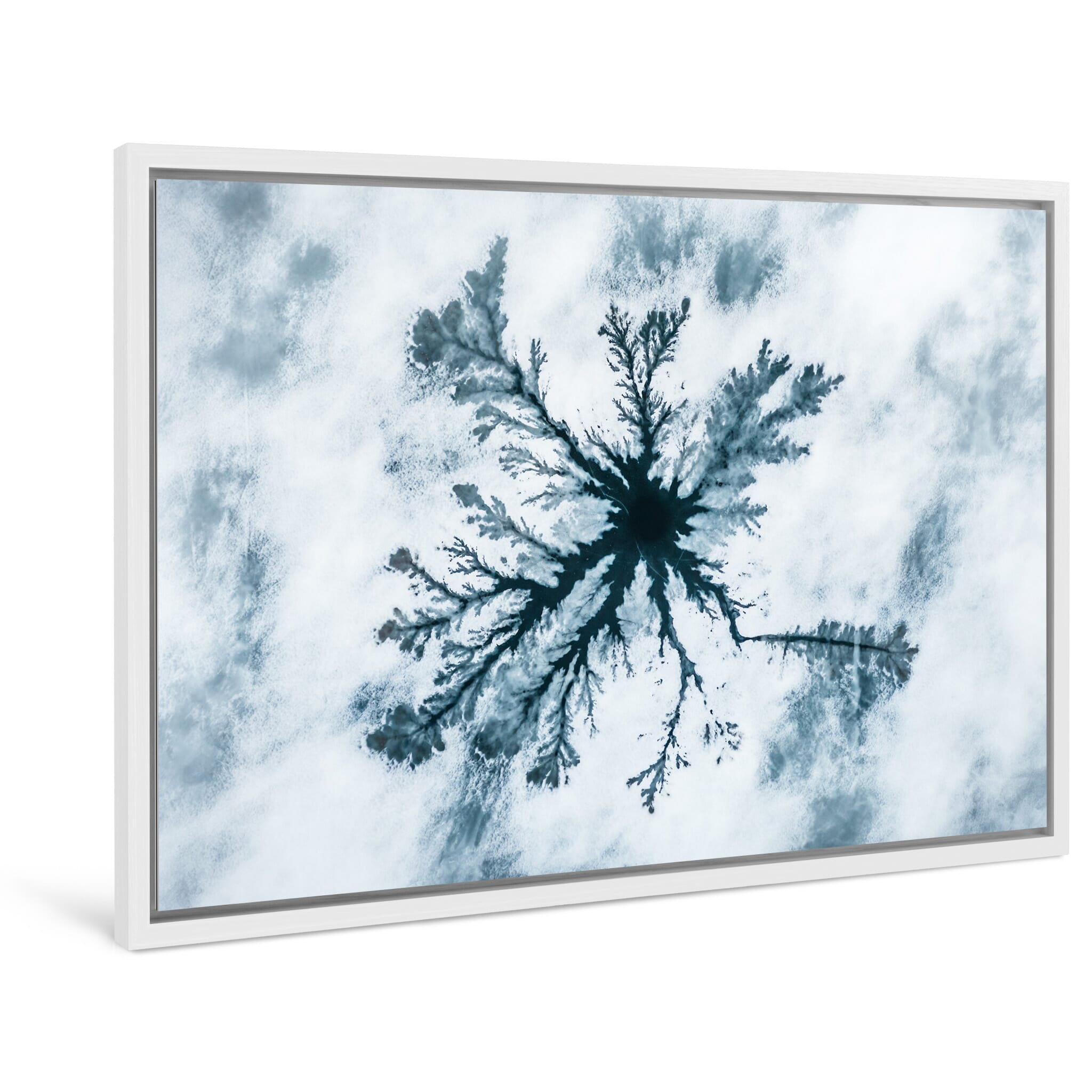 Framed photo print of organic and geometric ice shapes formed by temperature differences